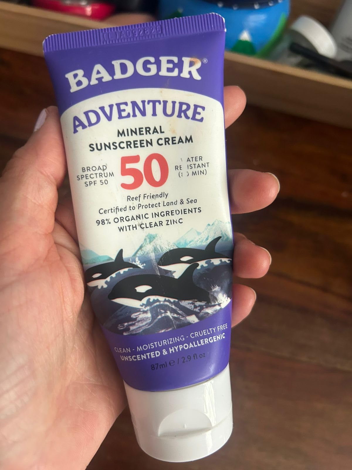 Badger Reef Safe Mineral Sunscreen, SPF 50, 98% Organic with Zinc Oxide, Non Toxic, Water Resistant, Unscented & Hypoallergenic, Broad - Spectrum, For Adventure & Sport, 2.9 fl oz customer photo 1