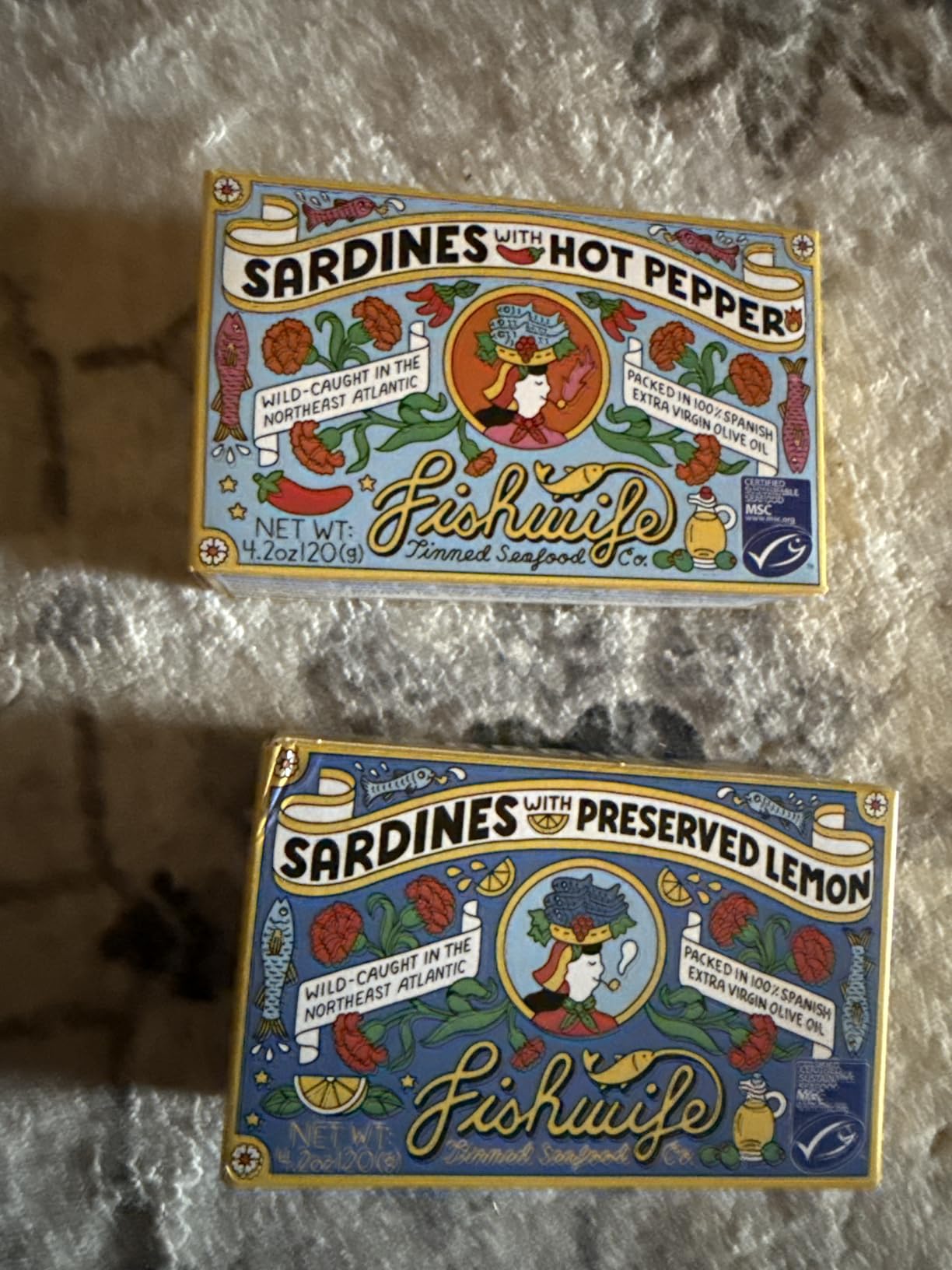 Fishwife Sardine Quad 4-Pack (2x Sardines with Lemon, 2x Sardines with Hot Pepper) | Wild-Caught & Hand-Packed with Spanish Extra Virgin Olive Oil | MSC-Certified Sustainable Seafood, High Protein, Gluten Free, Paleo Friendly, Keto Friendly, Omega-3s customer photo 1