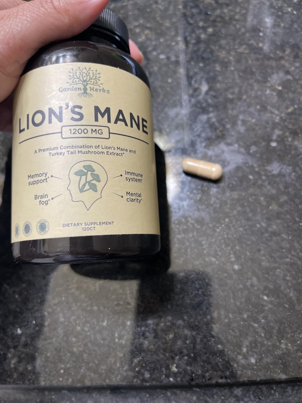Lion's Mane Mushroom Supplement Capsules with Turkey Tail for Memory & Focus - Brain Supplement, Brain Fog Support, 10:1 Extract, 1200mg, 3rd Party Tested, Non-GMO, Vegan, Made in USA, 2 Month Supply customer photo 2