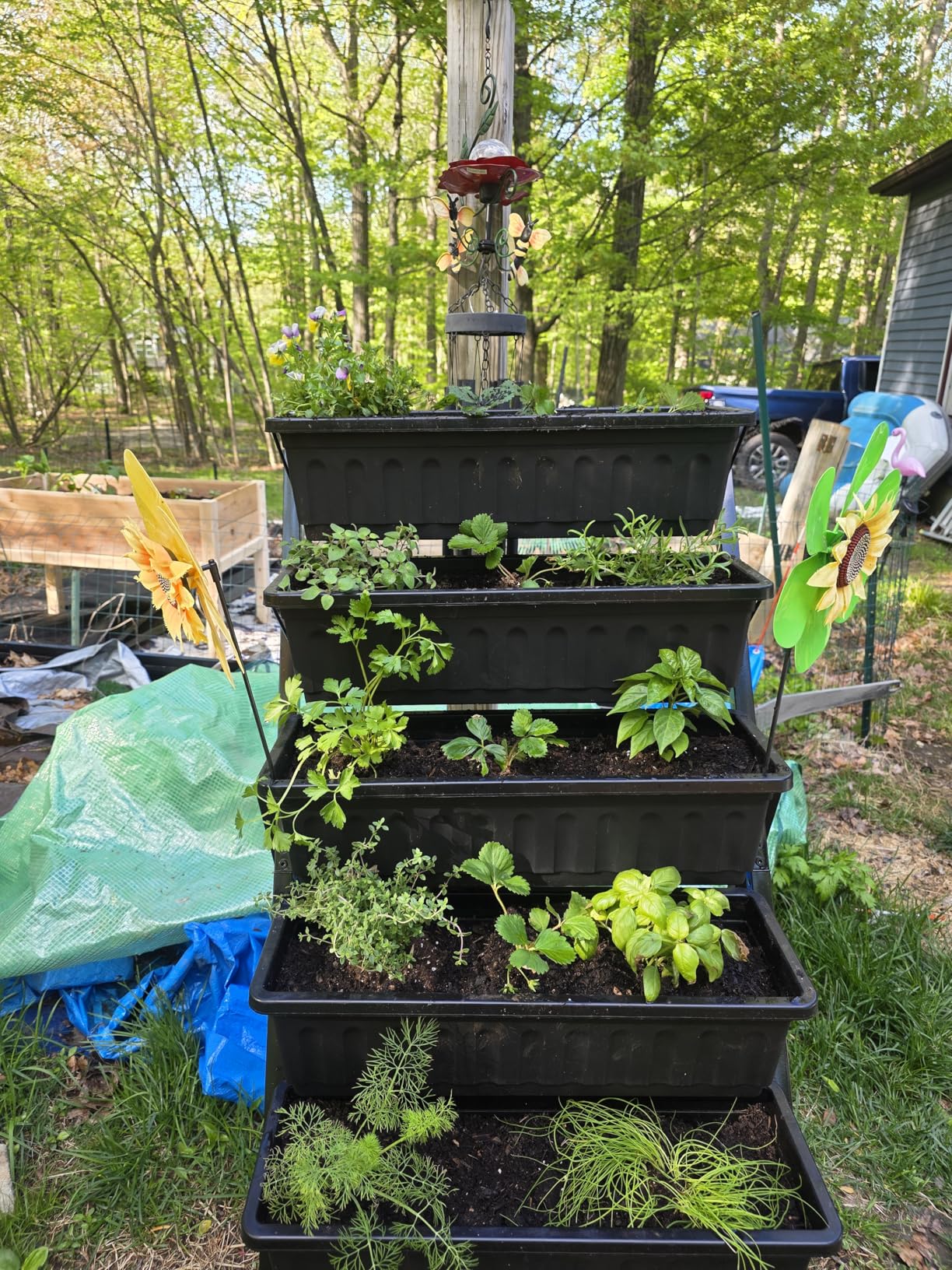 Homdox 5-Tier Vertical Garden Bed with Lockable Caster Wheels and Storage Rack - 4FT Vertical Raised Bed with 5 Garden Planter Boxes- Perfect to Grow Vegetables Herbs Flowers Indoor(Black) customer photo 1