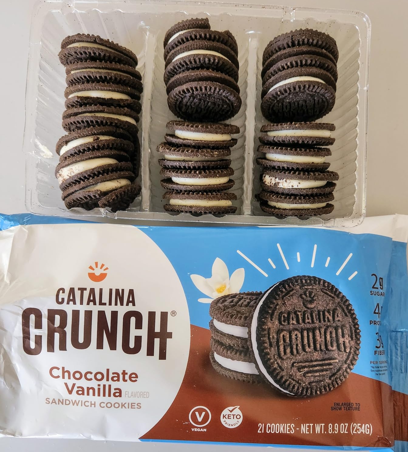 Catalina Crunch Protein Cookies, 4g Protein per Serving - Low-Sugar Sandwich Cookies - Gluten Free, Vegan - Keto Dessert Snacks - Chocolate Vanilla, 8.9 oz. (21 Count) customer photo 1
