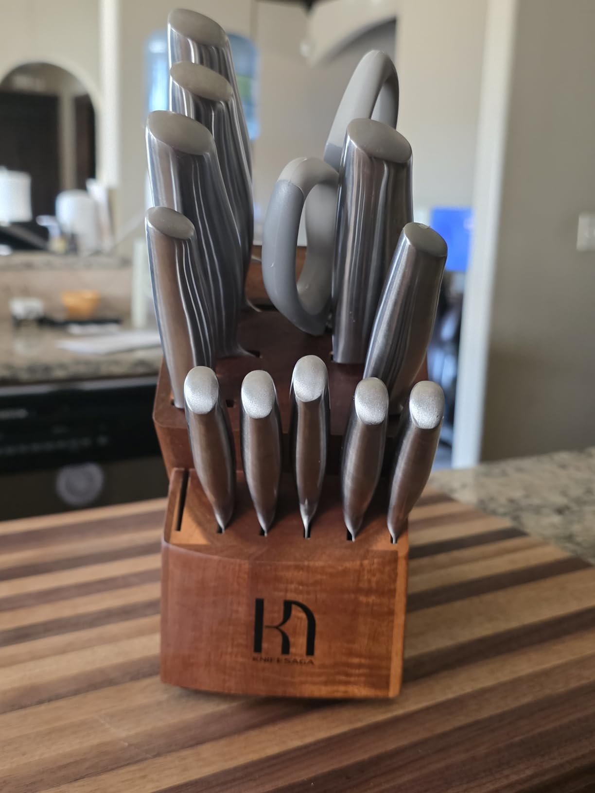 KnifeSaga Kitchen Knife Set 14 Piece Premium Japanese High Carbon Stainless Steel Knife Block Sets with Built-in Sharpener, Razor Sharp Knives Set for Kitchen, Quality Acacia Wood Block Knife Set customer photo 2