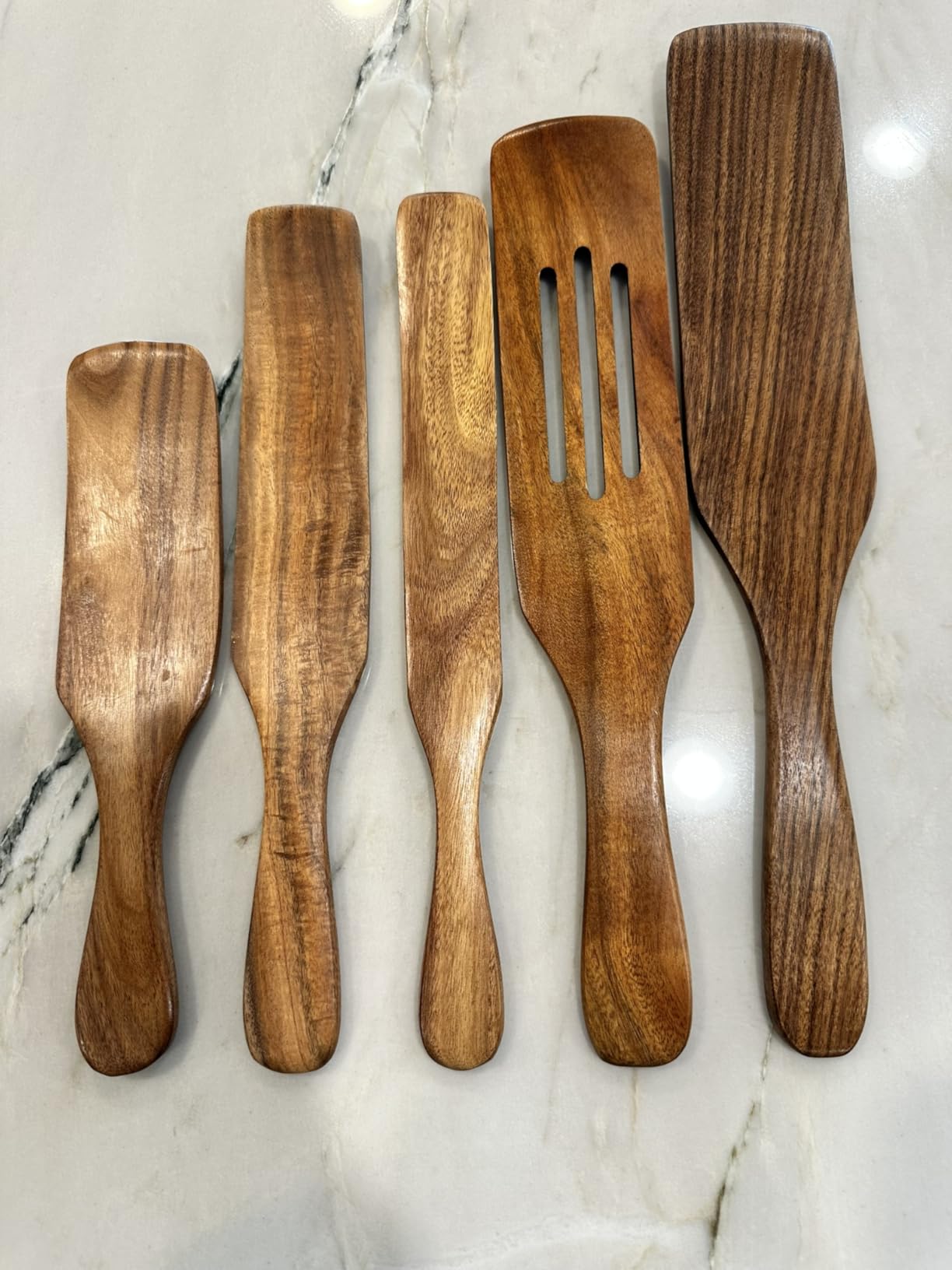 5Pcs Wooden Spurtle Set, Natural Acacia Wood Kitchen Utensils Set for Cooking, Stirring, Mixing, Serving, Heat Resistant Non-Stick, Wooden Spurtles for Mom, Wife Cooking Gifts customer photo 1