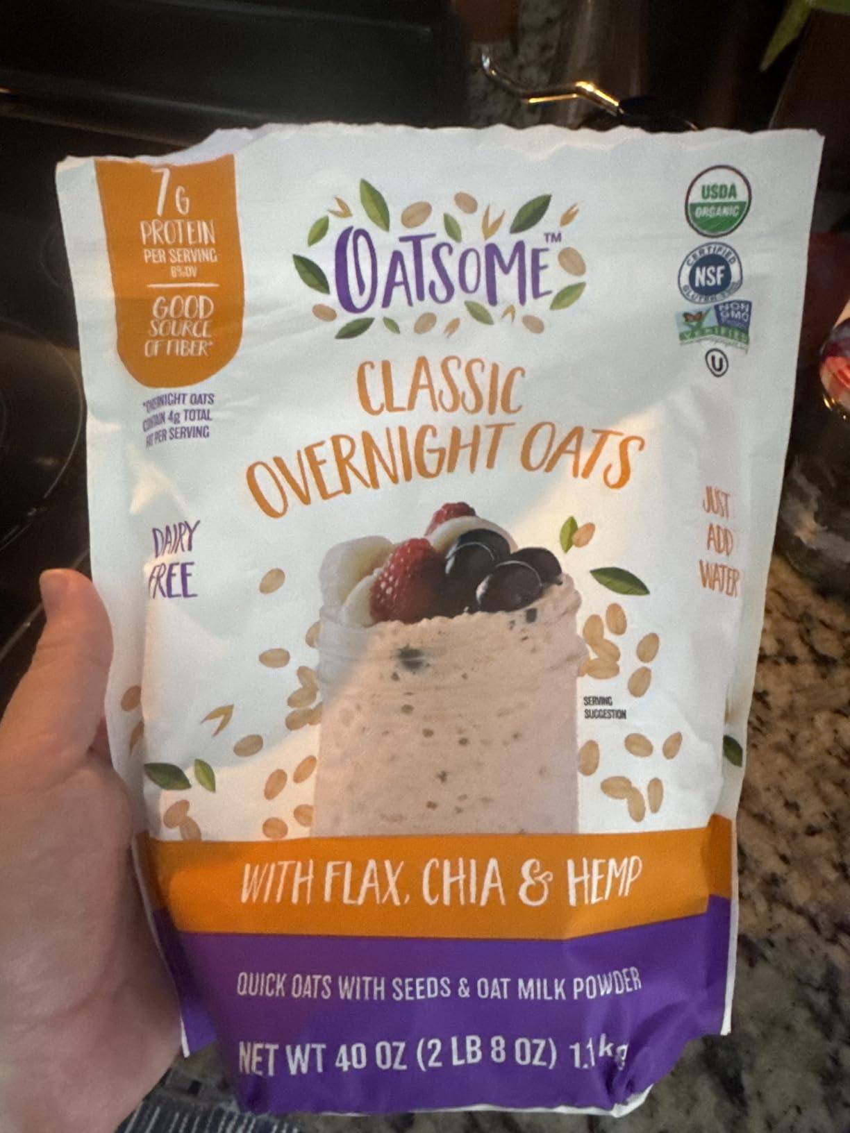 Oatsome Organic Overnight Oats with Chia, Flax, & Hemp, Gluten-Free Oatmeal with 7g of Protein, 2 lb 8 oz (40oz) Bag customer photo 1