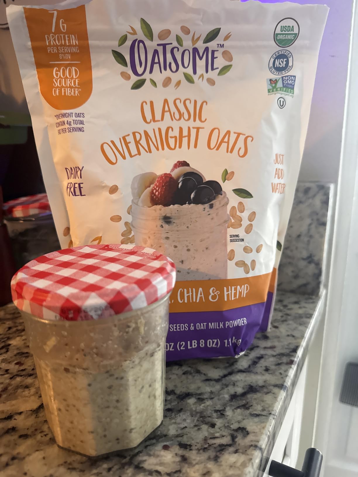 Oatsome Organic Overnight Oats with Chia, Flax, & Hemp, Gluten-Free Oatmeal with 7g of Protein, 2 lb 8 oz (40oz) Bag customer photo 2