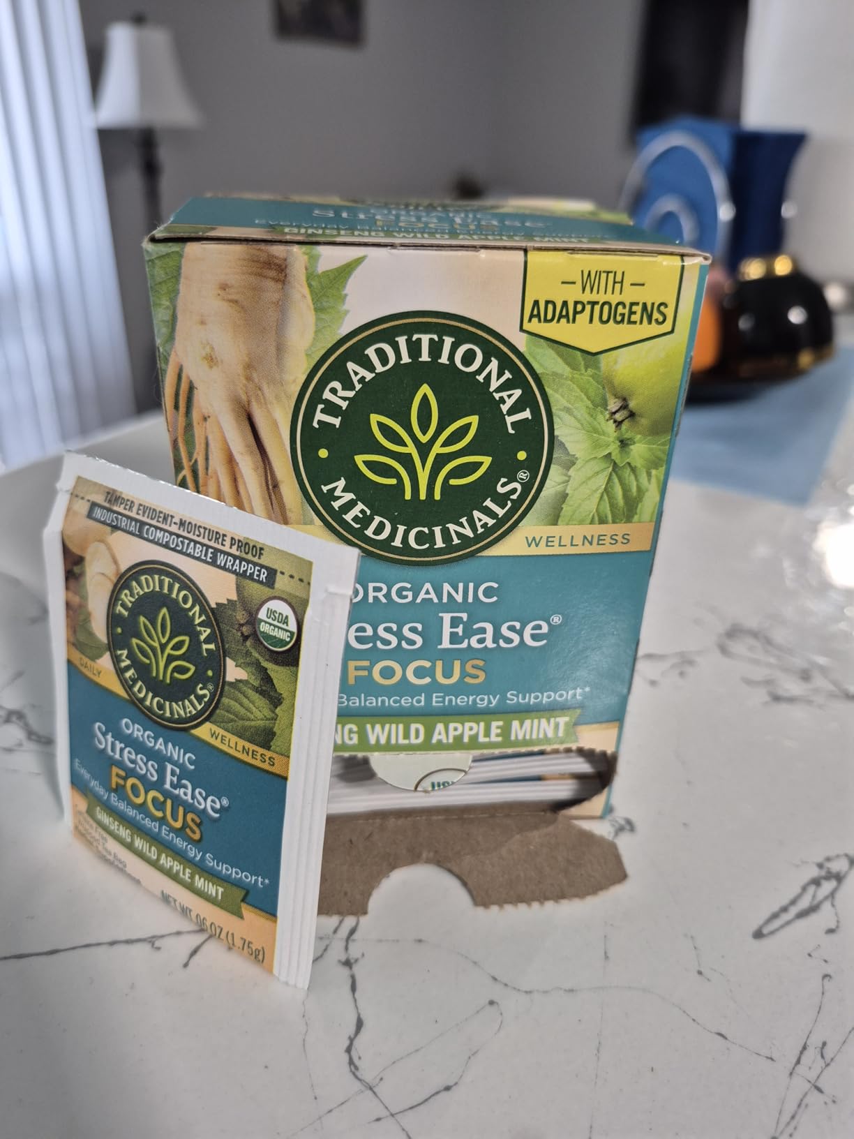 Traditional Medicinals Organic, Stress Ease Focus, Ginseng Wild Apple Mint Tea - Balanced Energy Support & Adaptogens - Kosher, Non-GMO, Caffeine-Free, Compostable - 16 Tea Bags customer photo 1
