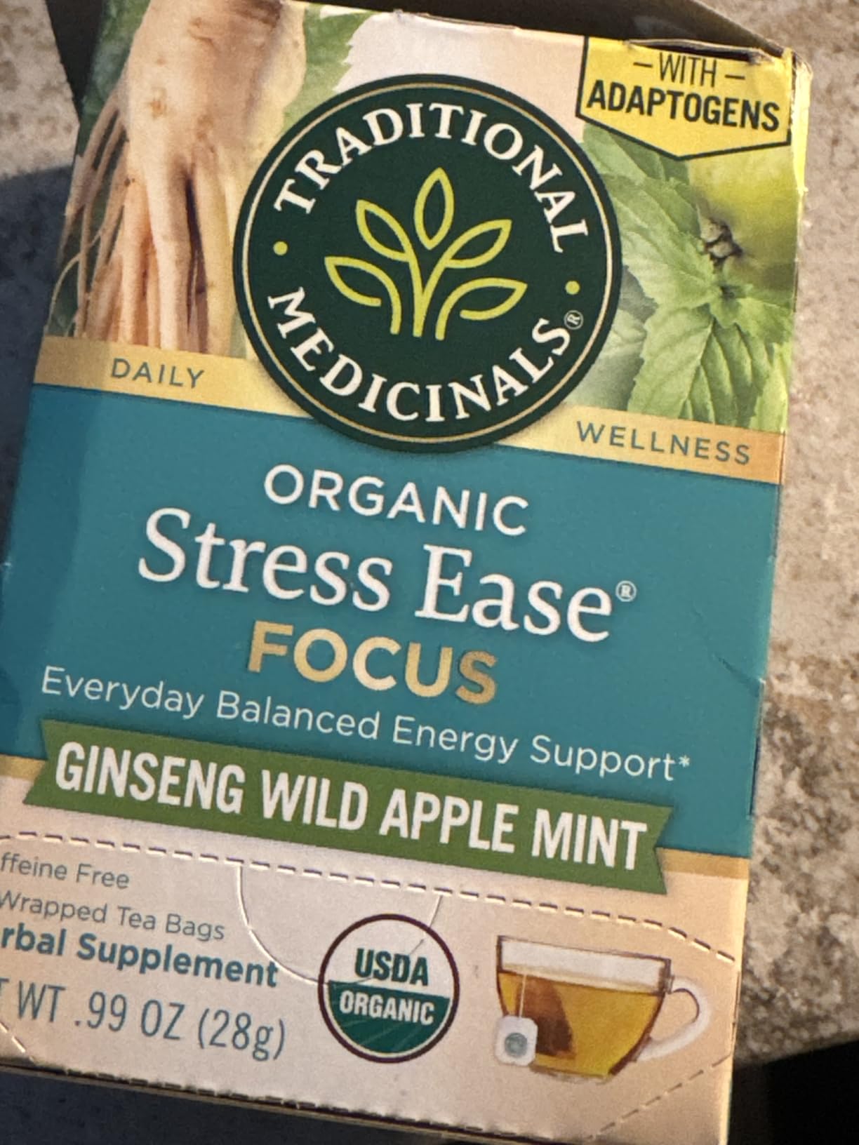 Traditional Medicinals Organic, Stress Ease Focus, Ginseng Wild Apple Mint Tea - Balanced Energy Support & Adaptogens - Kosher, Non-GMO, Caffeine-Free, Compostable - 16 Tea Bags customer photo 2