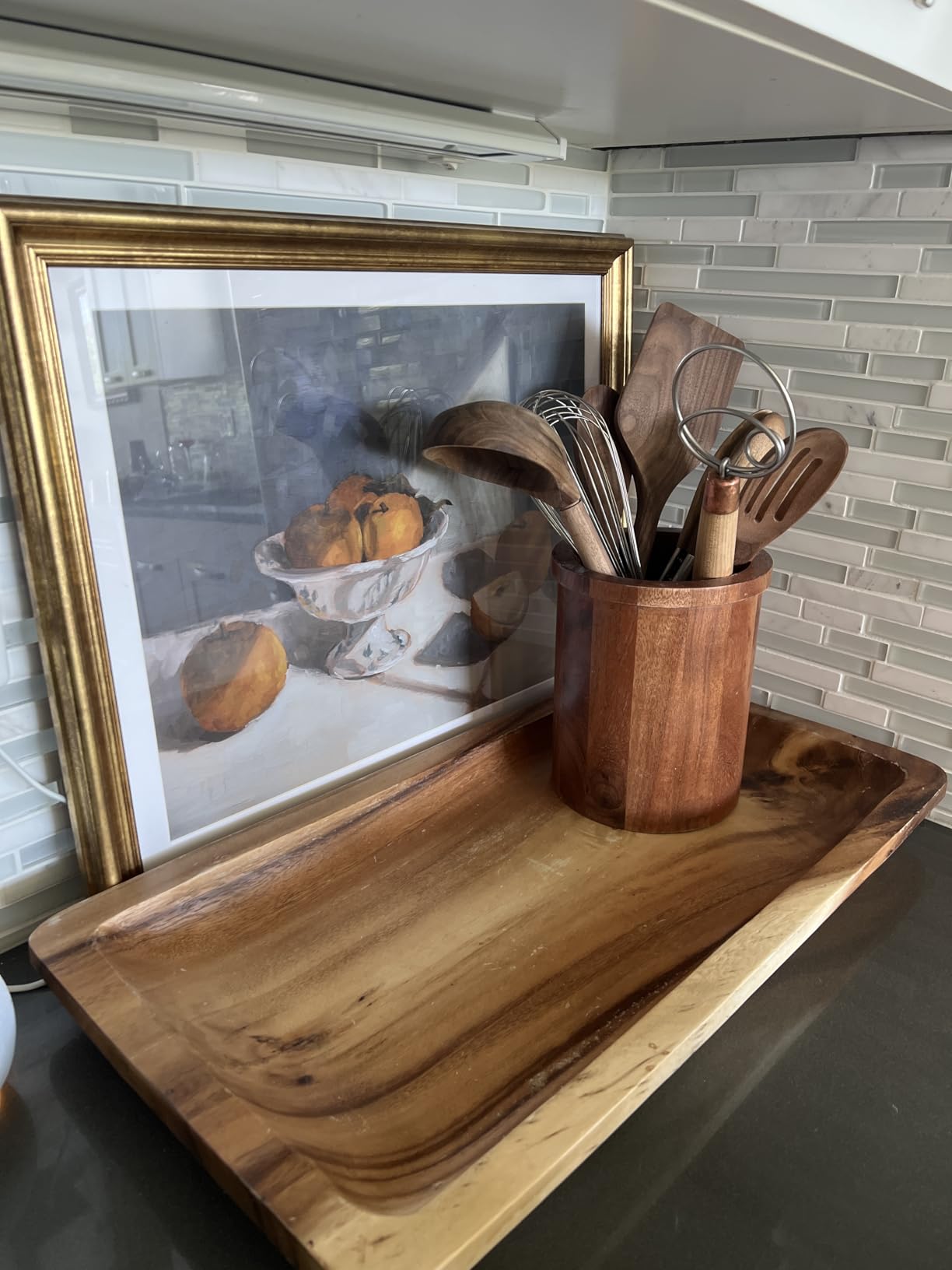 5-Piece Olive Wood Kitchen Utensil Set with Turner, Tongs, Slotted Spoon, Ladle and 12