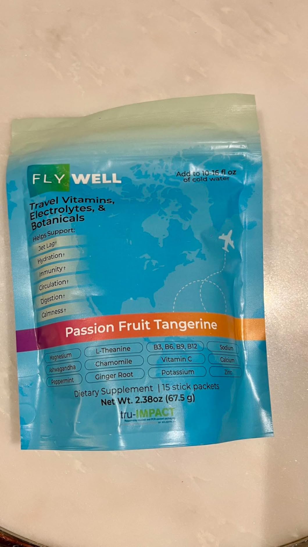 Travel Vitamin Tonic for Flight, Jet Lag, Hydration, Circulation, Digestion & Immune Support, Promotes Calmness, Electrolyte Powder, Travel Essentials, Passion Fruit Tangerine, 15 Sticks customer photo 2