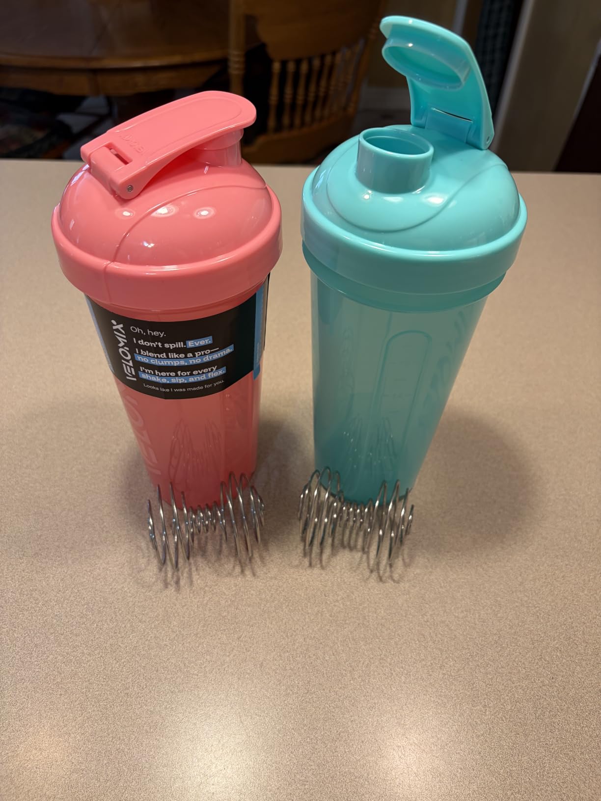 VELOMIX -2 Pack- 28 oz Protein Shaker Bottles for Protein Mixes - 2x Wire Whisk | Leak Proof Shaker Cups for Protein Shakes | Protein Shaker Bottle Pack (Black/Transparent) customer photo 2