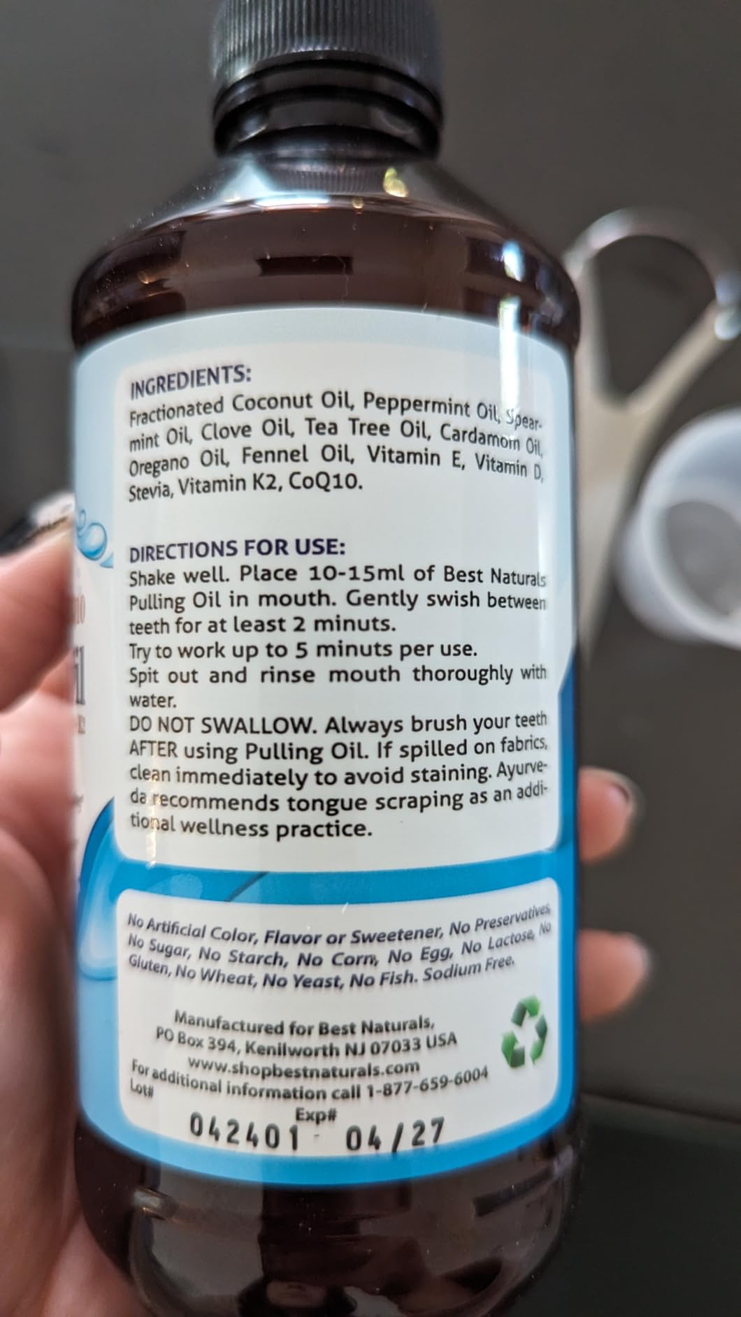 Best Naturals Coconut Pulling Oil with Vitamin D3, E, K2 & COQ10-8 Fl OZ - Made with Essential Oils in the USA customer photo 1