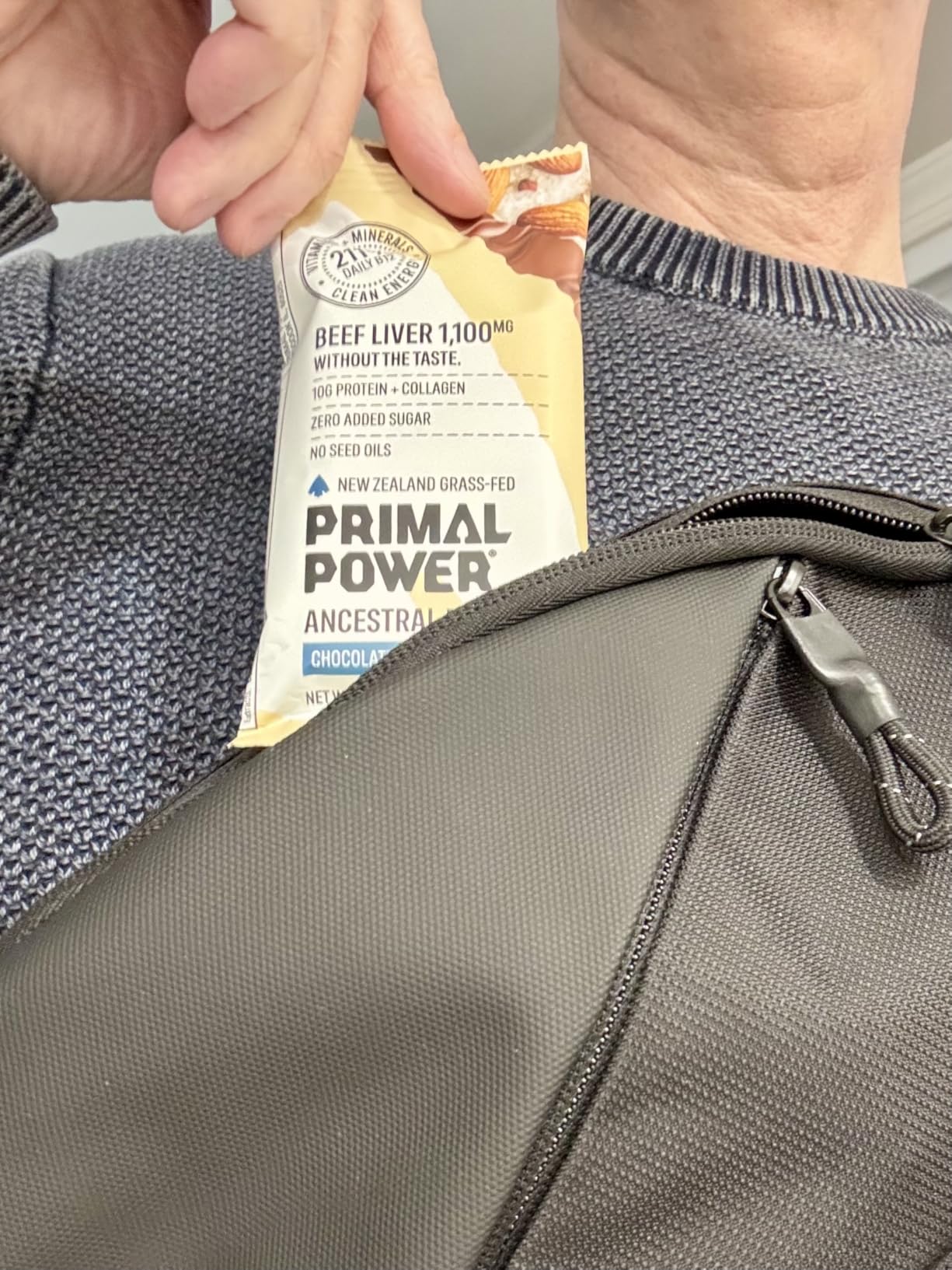 Primal Power Beef Liver Bar 1100mg - New Zealand Grass-Fed, 211% DV B12, 10g Protein Collagen - Zero Added Sugar, No Seed Oils, Gluten Free - Chocolate Almond Sea Salt (12 Pack) customer photo 1