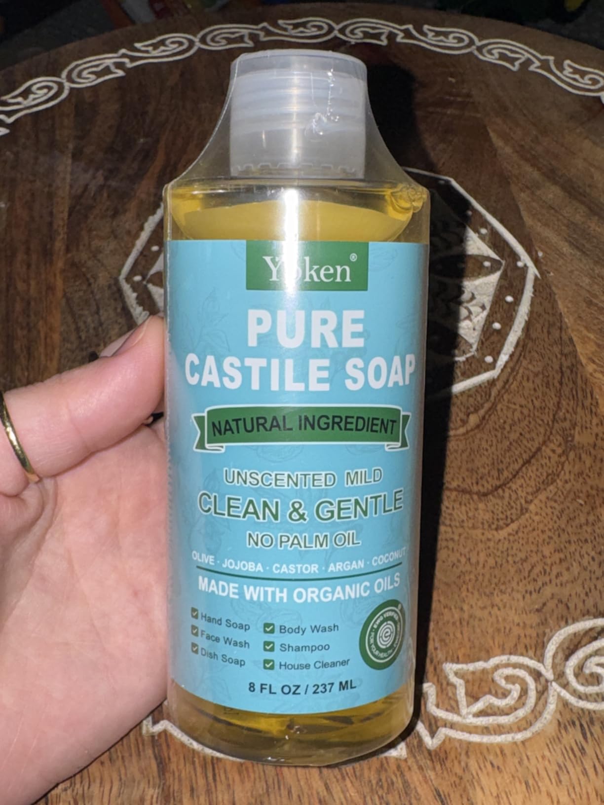 Yoken EWG Verified Castile Soap Liquid Unscented 33.8 fl oz Pure Castile Liquid Cleanser Made With Organic Oil, Clean & Gentle, Natural Castor Oil Soap for Body Wash, Hand, Dishes, Laundry customer photo 1