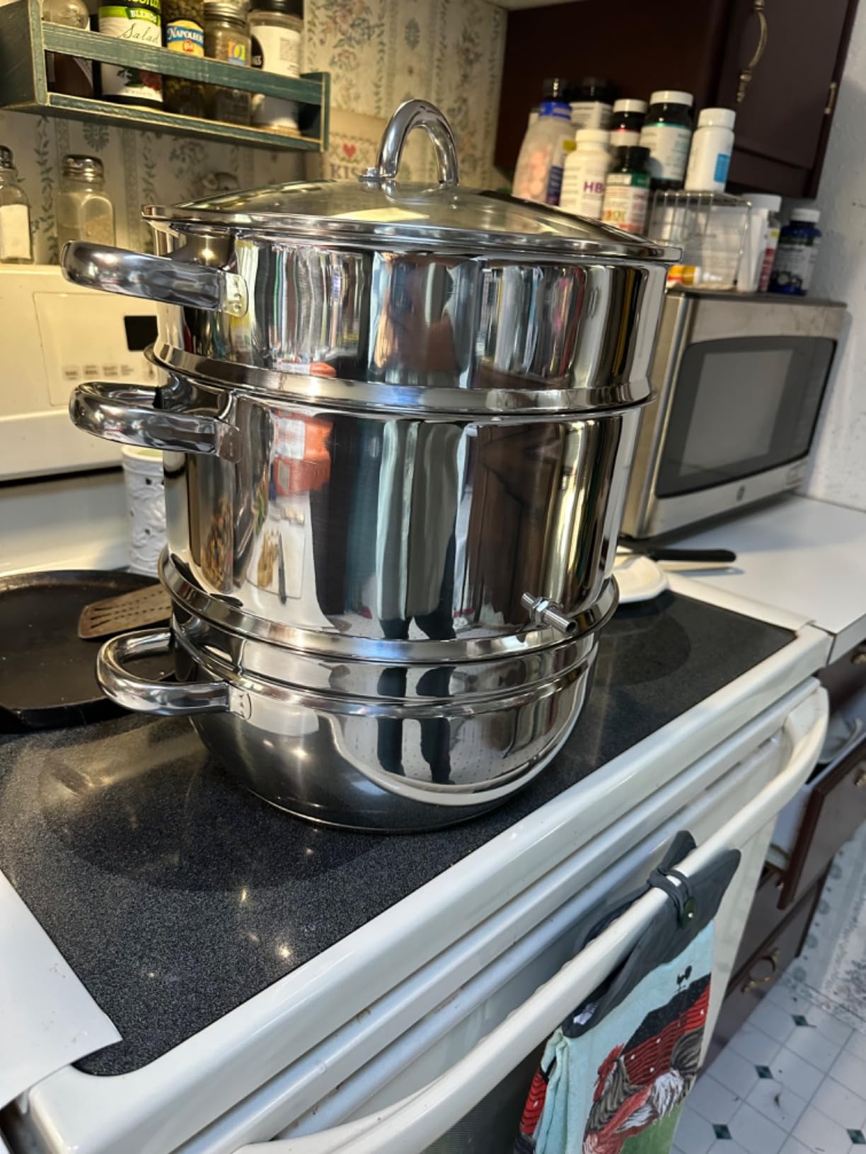 FOHERE 11Qt Steam Juicer Extractor Stainless Steel, Juice Steamer Pot for Fruit & Vegetables with Glass Lid, Hose, Clamp, Loop Handles customer photo 1