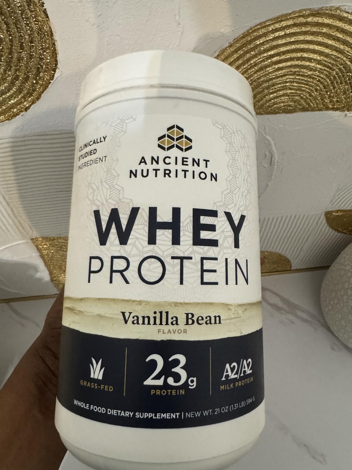 Ancient Nutrition Grass Fed Whey Protein, Vanilla Bean, 23g Protein, 20 Servings, Hydrolyzed Collagen Peptides, Organic Regenerative A2/A2 Milk Protein customer photo 1