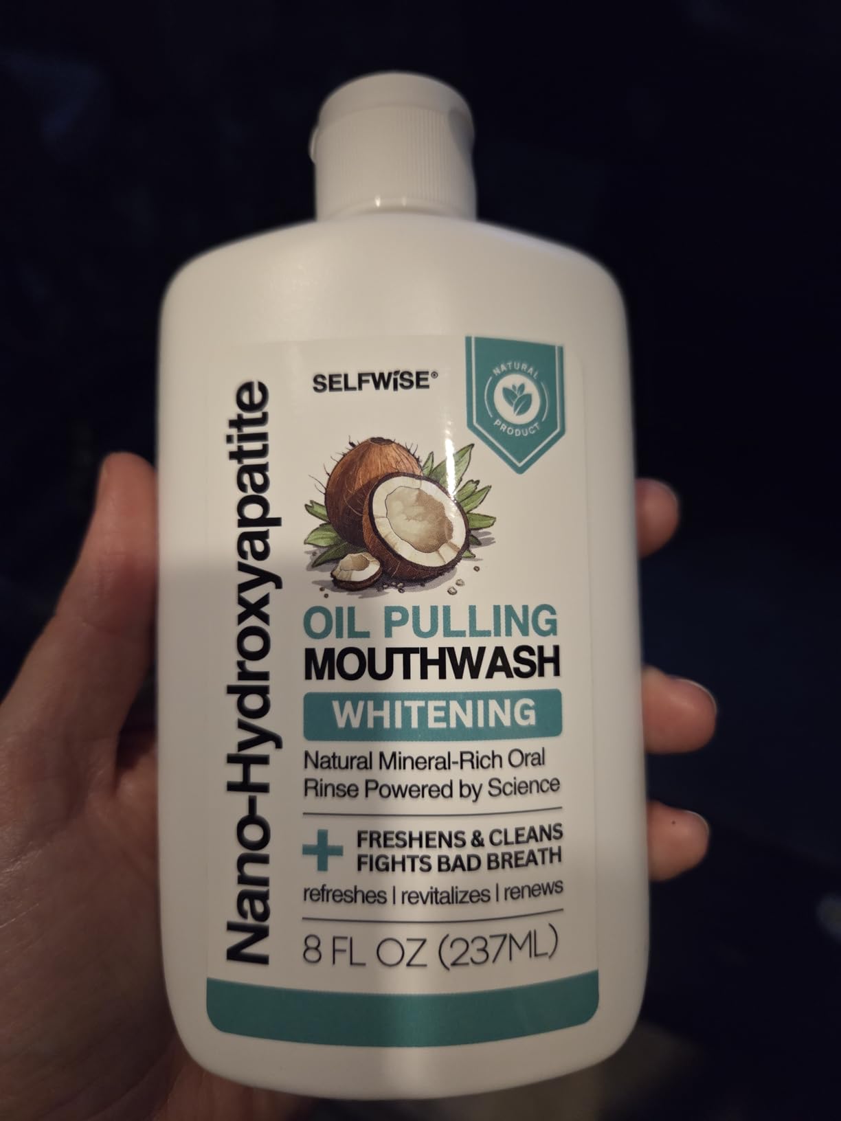 Nano-Hydroxyapatite Oil Pulling Whitening Mouthwash for Teeth and Gums, Natural & Organic, Whitens Teeth, Strengthens Enamel, Fights Bad Breath & Plaque - Smooth & Non-Greasy - for Adults & Kids 8oz customer photo 2