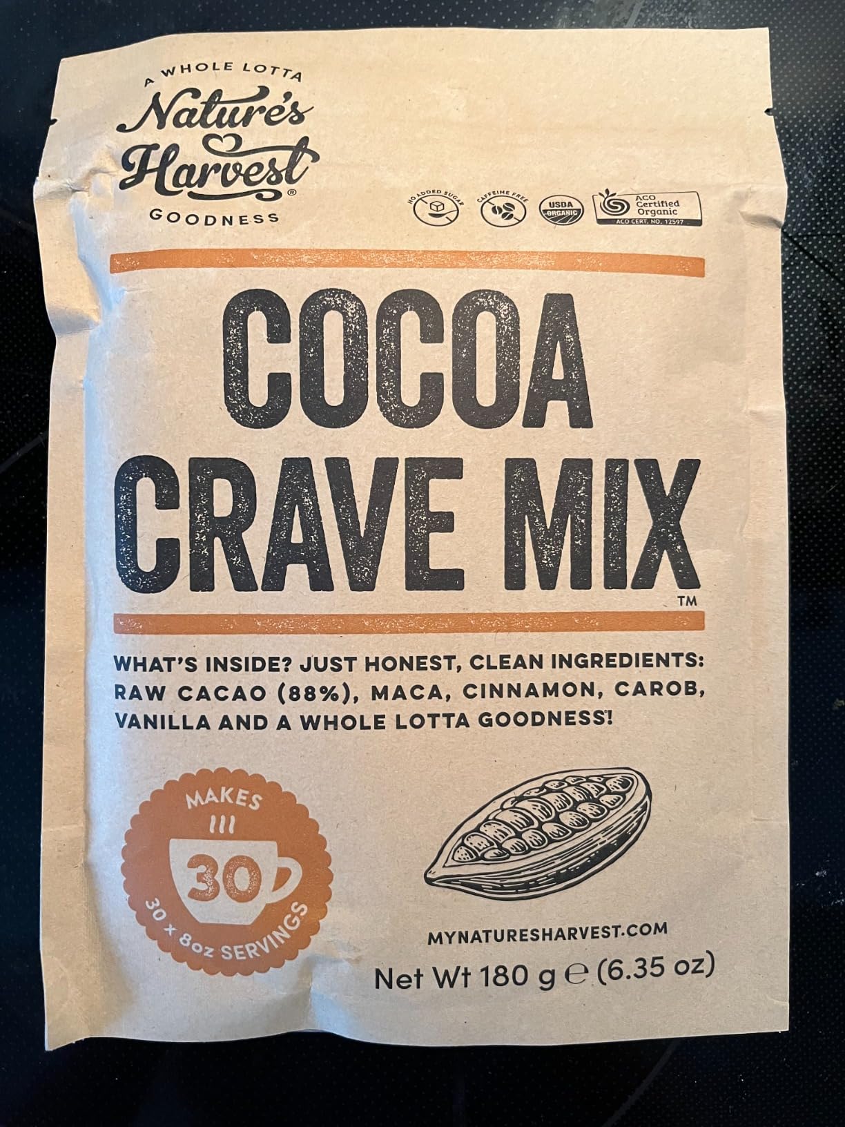 Nature's Harvest Cocoa Crave Mix - 5 Superfood Hot Chocolate Mix with Raw Organic Cacao Powder, Maca, True Cinnamon, Carob and Vanilla | Dark Chocolate Powder | Vegan, Gluten-Free, Unsweetened | 30 Servings customer photo 2
