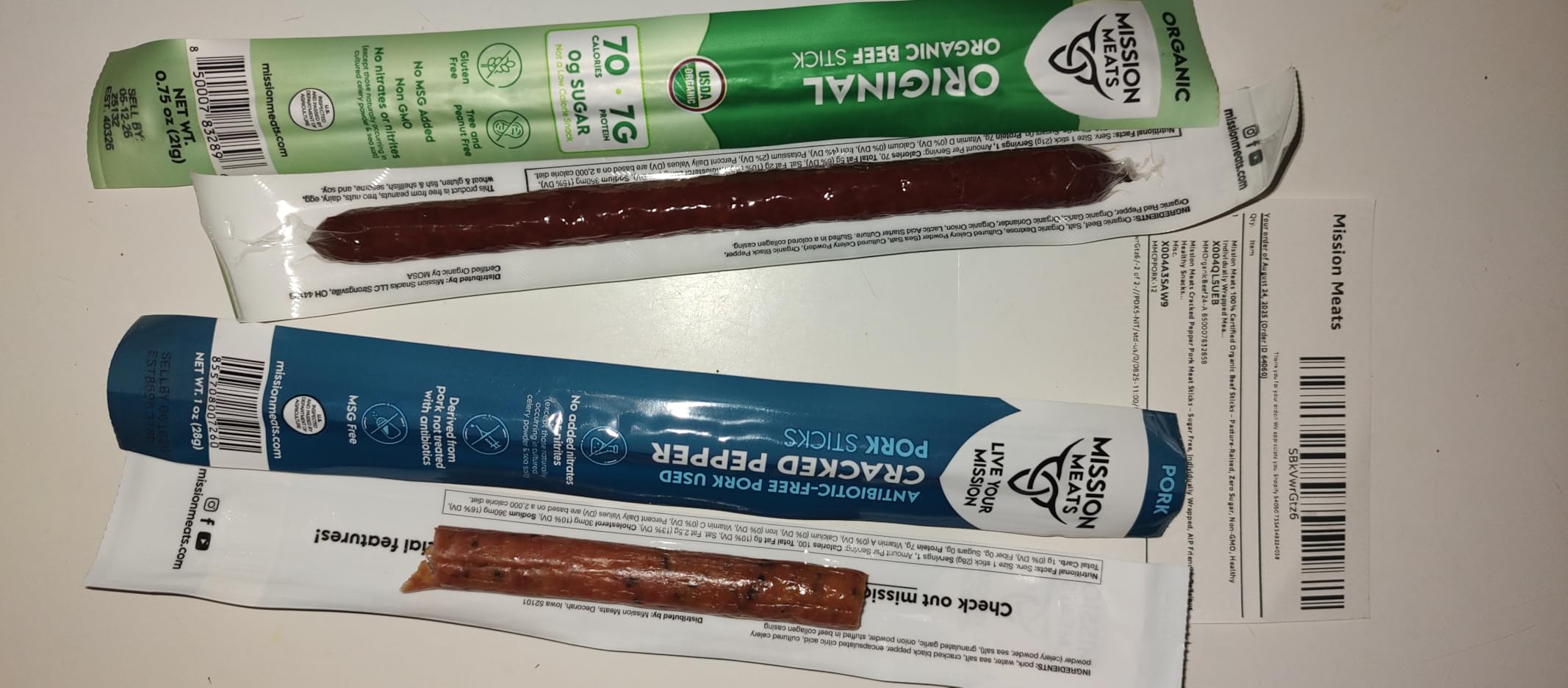 Mission Meats Organic Beef Sticks - Grass Fed & Pasture-Raised, Zero Sugar, Non-GMO, Healthy Organic Snacks, Individually Wrapped Meat Sticks, 0.75oz (12ct) customer photo 1