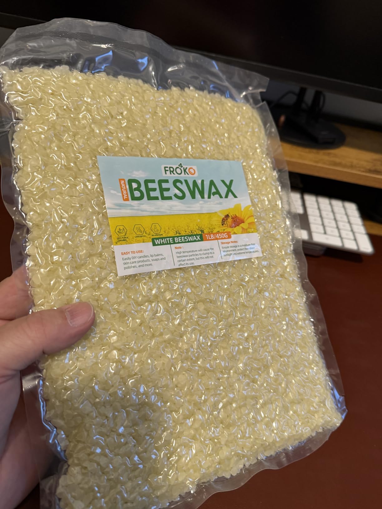 FROKO Yellow Natural Beeswax Pellets 1LB, Organic Beeswax, Beeswax for Candle Making, Body, Skin Care DIY, Lip Balm, Soap and Lotion Making Supplies customer photo 1