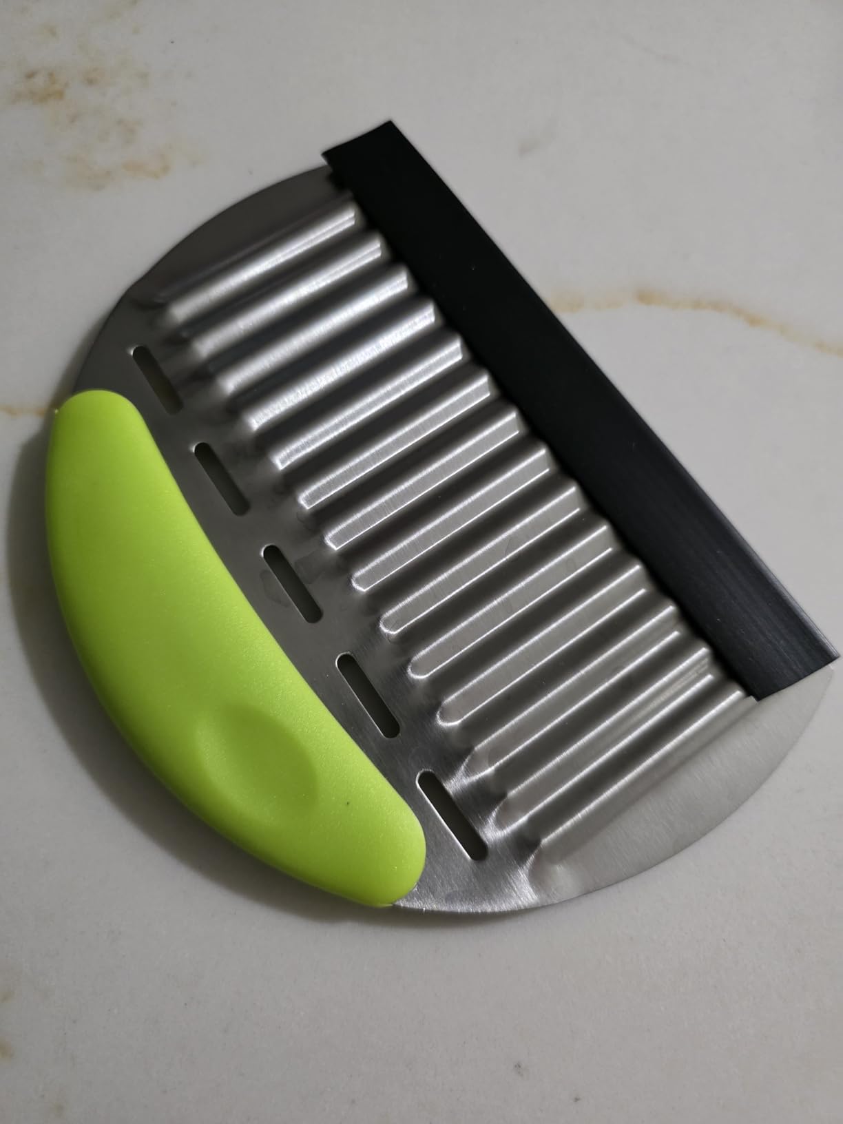 JAYVAR Large Crinkle Cutter French Fry Cutter, Large Crinkle Potato Slicer Wavy Chopper, Stainless Steel Wavy Slicer Crinkle Cutting Chopping Tools with Handle for Carrot Vegetable customer photo 2