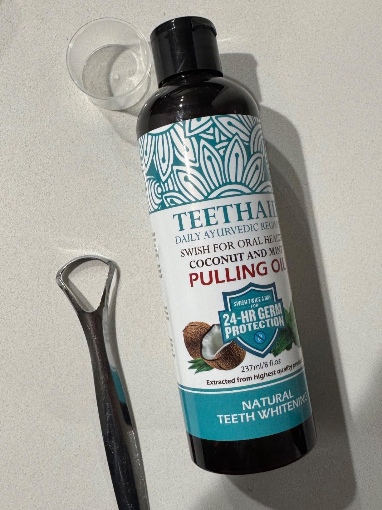 Coconut Mint Pulling Oil Mouthwash, 237ml Natural Teeth Whitening, Ayurvedic Daily Swish for Oral Health Alcohol & Fluoride Free, Healthy Gums, Fresh Breath, Solution for Bad Breath (One Pack) customer photo 1