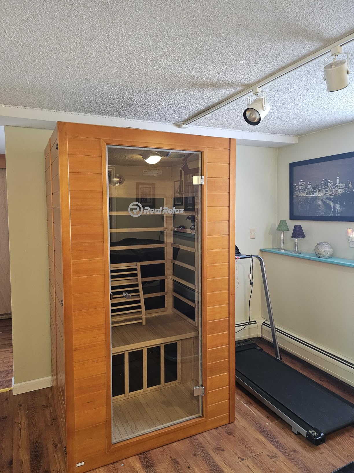 Real Relax 1 Person Infrared Sauna, Indoor Near Zero EMF Canadian Hemlock Wood Sauna with 1400W, 9 Chromo Therapy Lights, Oxygen Ionizer, Bluetooth, LCD Control Panel for Home Spa Days customer photo 2