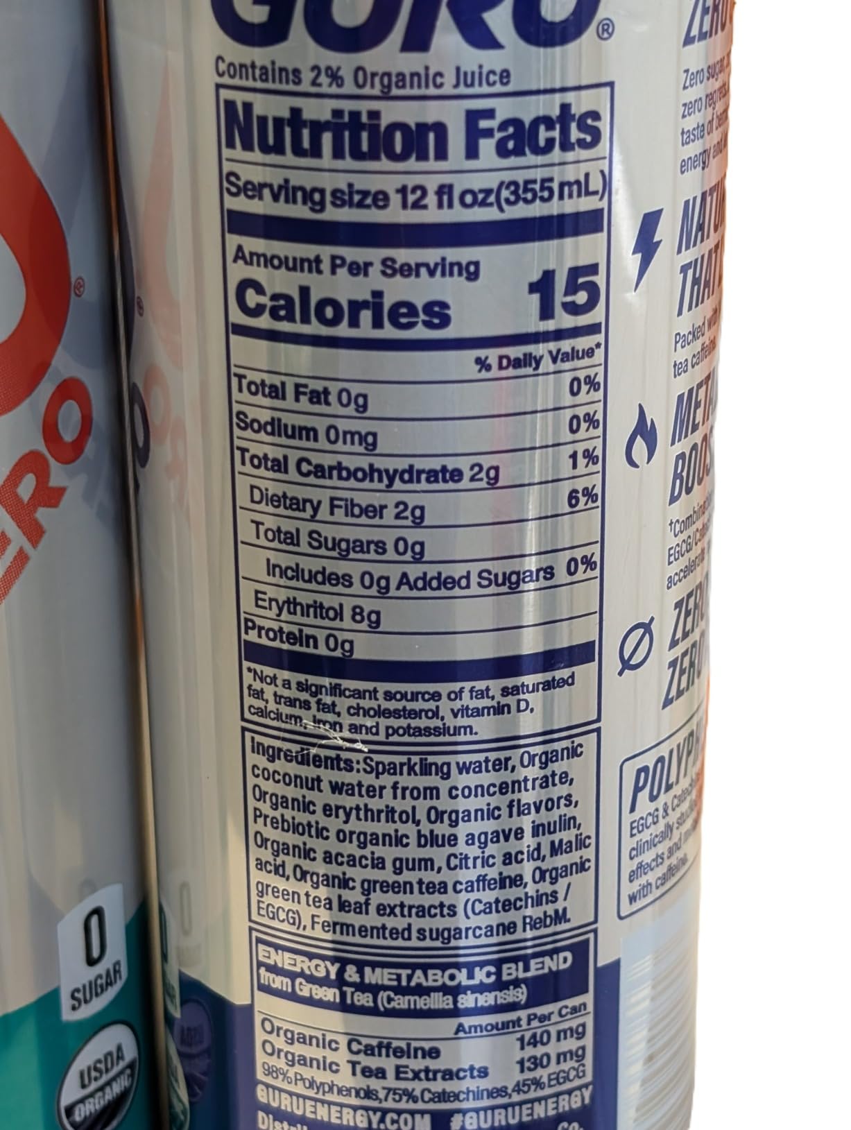 GURU Zero Sugar Energy Drink Variety Pack, Organic Sparkling Energy Drink with 140 MG Natural Caffeine & Coconut Water for Workouts, Performance & Midday Boost, Gluten Free, 6 Flavor Variety, 12 Fl Oz, 12 Pack customer photo 2