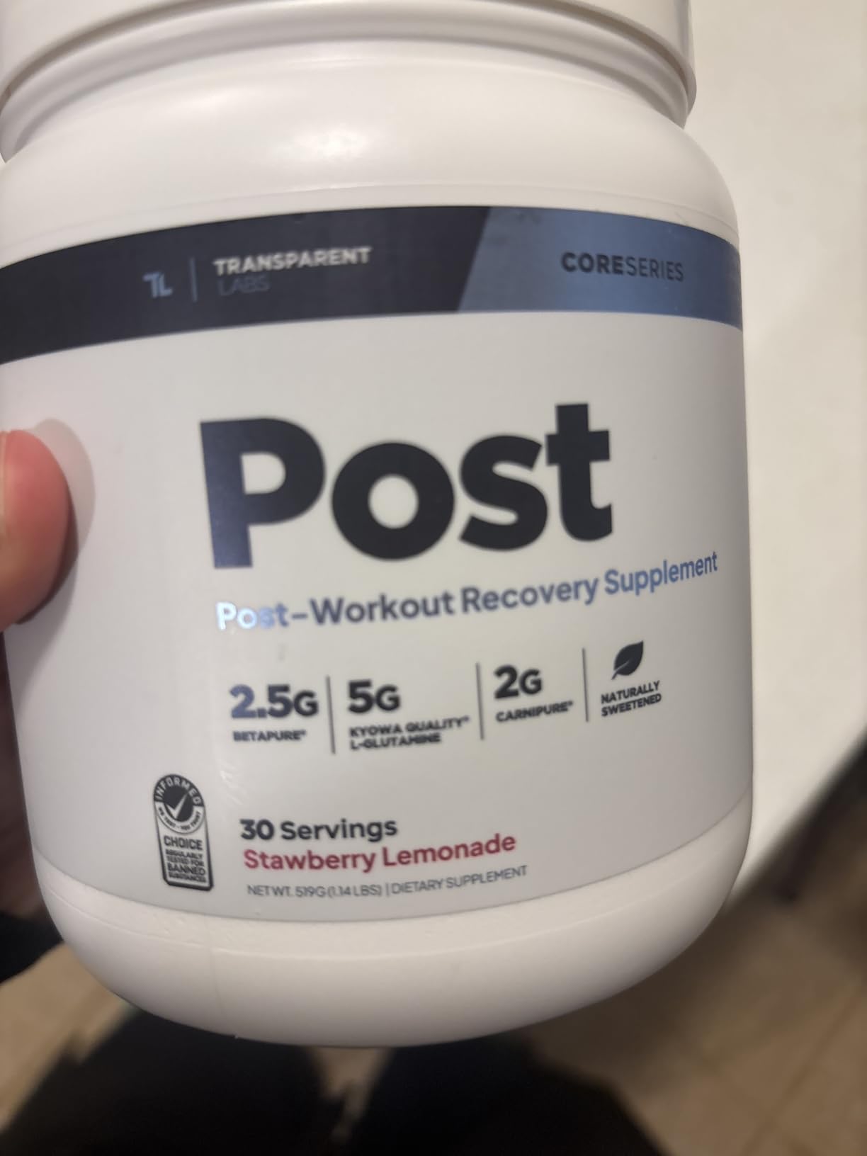 Transparent Labs Post - Post-Workout Recovery Muscle Builder with L-Glutamine, Beta-Alanine and BetaPure Betaine Anhydrous for Muscle Recovery and Muscle Building - 30 Servings, Strawberry Lemonade customer photo 1