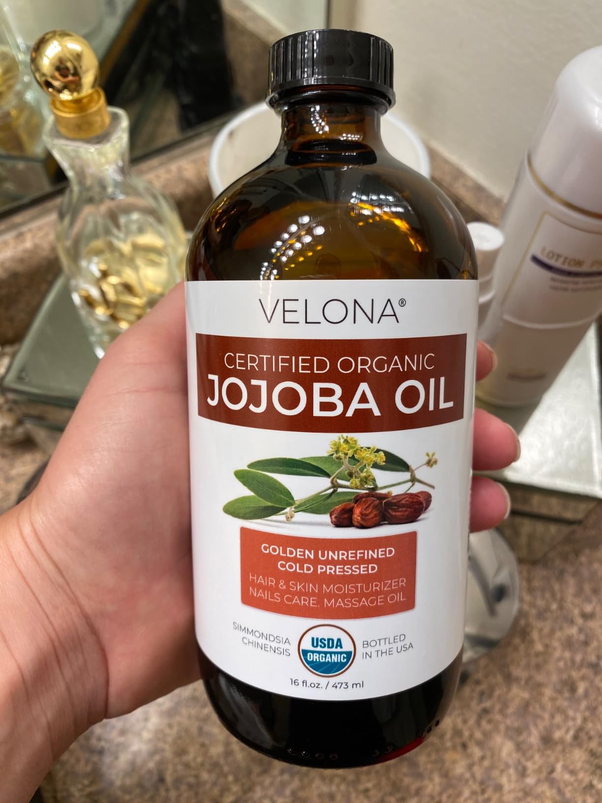 velona Jojoba Oil USDA Certified Organic - 16 Fl Oz in Glass Bottle | 100% Pure and Natural | Golden, Unrefined, Cold Pressed, Hexane Free | Moisturizing Face, Hair, Body, Skin Care customer photo 2