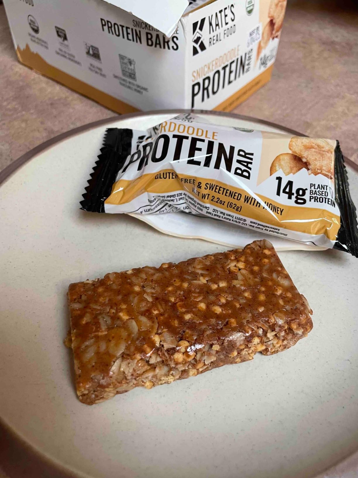 Kate's Real Food Organic Protein Bars - (Snickerdoodle, 2.2 oz, Pack of 12) - Plant Based Protein Bars - Gluten Free, Soy Free, Non GMO, Whole Grains, and All Natural customer photo 1
