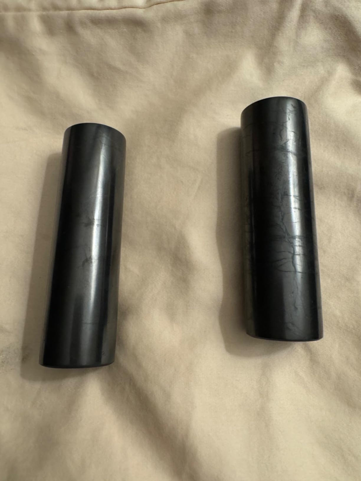 Shungite World 2 pcs Authentic Shungite Harmonizers Polished Cylinders Set Chakra Healing Protection Crystals for Grounding Shungite Stones for Meditation Therapy Negative Energy Protection customer photo 2