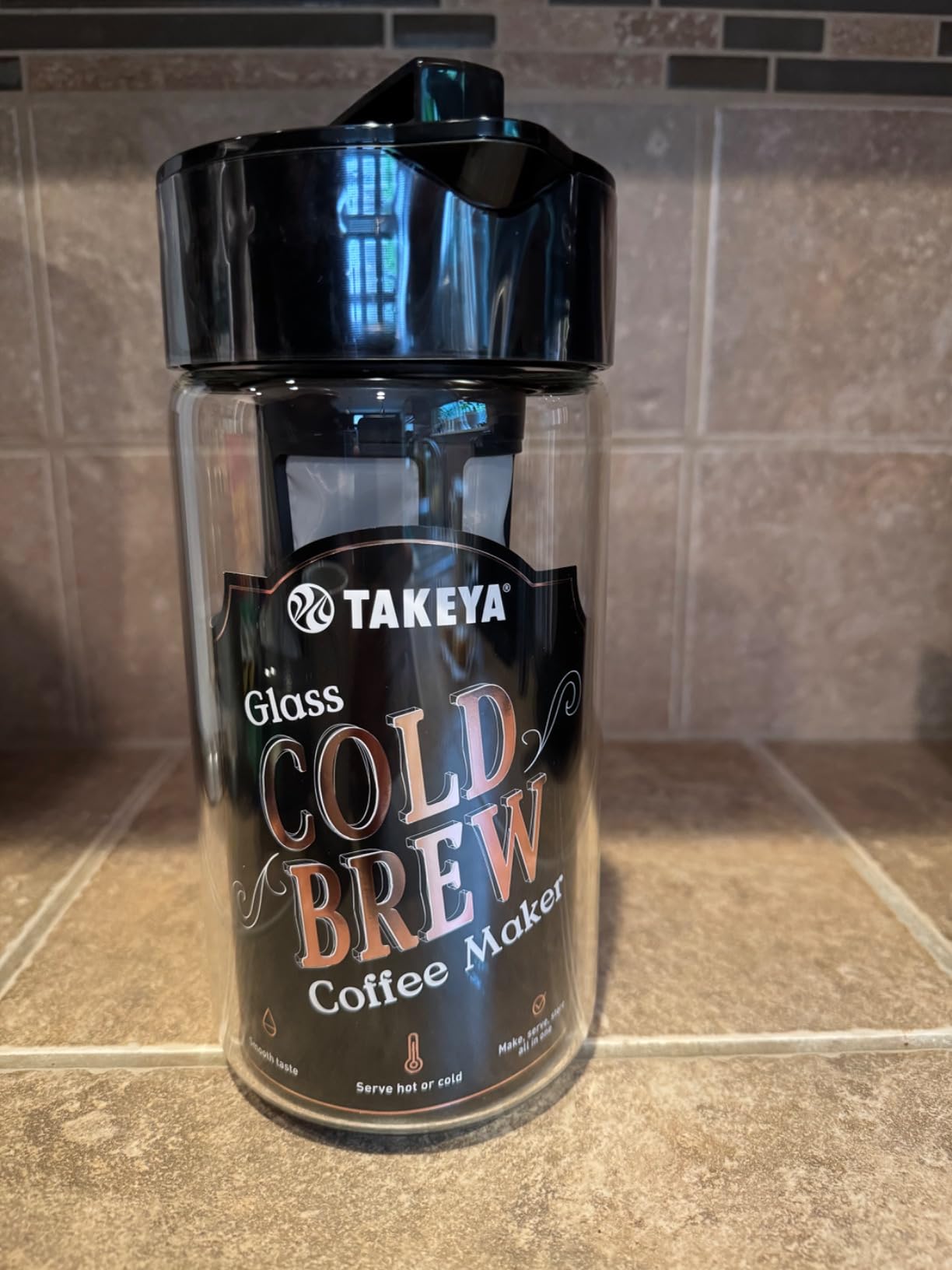 Takeya Glass Cold Brew Coffee Maker for Iced Coffee, Airtight Pitcher, Premium Quality, 2 Quart, Black Lid and Handle customer photo 2