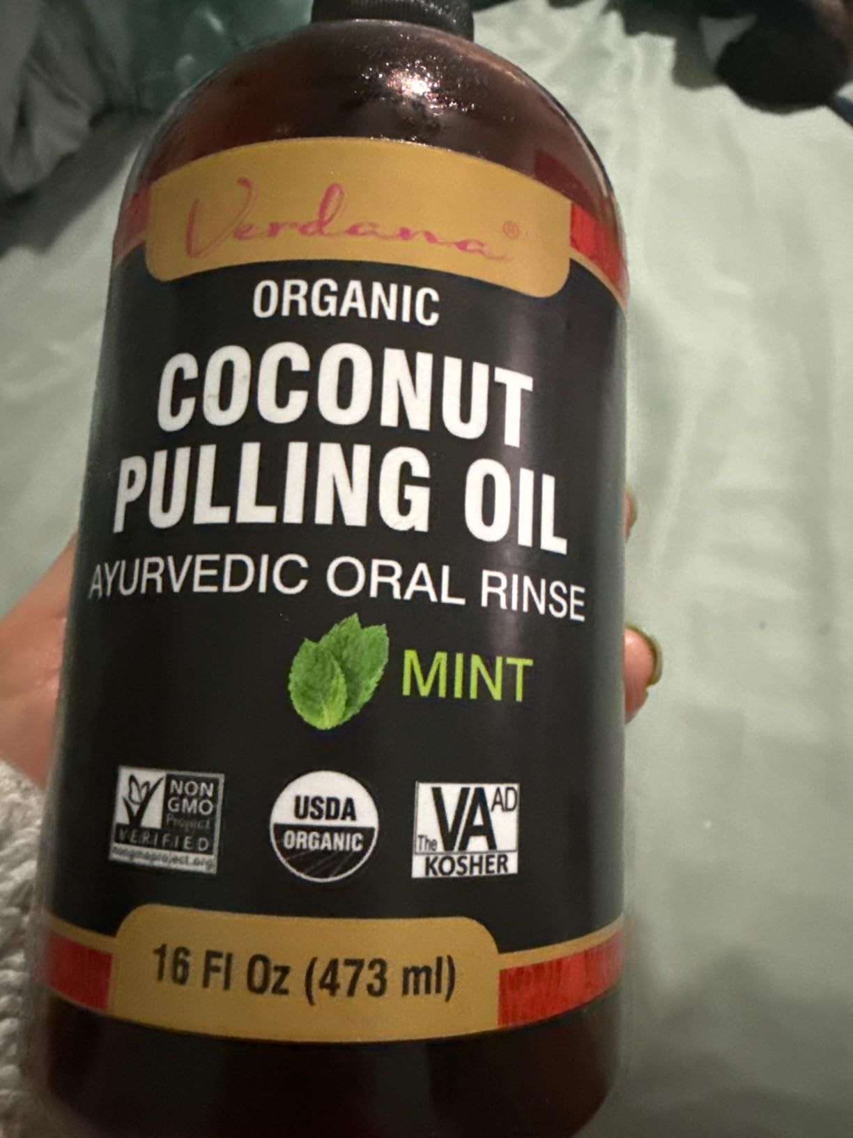 Verdana Organic Oil Pulling Mouthwash - 16 oz Mint - USDA Organic Coconut Oil Rinse for Teeth & Gums - Alcohol-Free, Fluoride-Free Natural Mouthwash for Fresh Breath & Gum Health customer photo 1