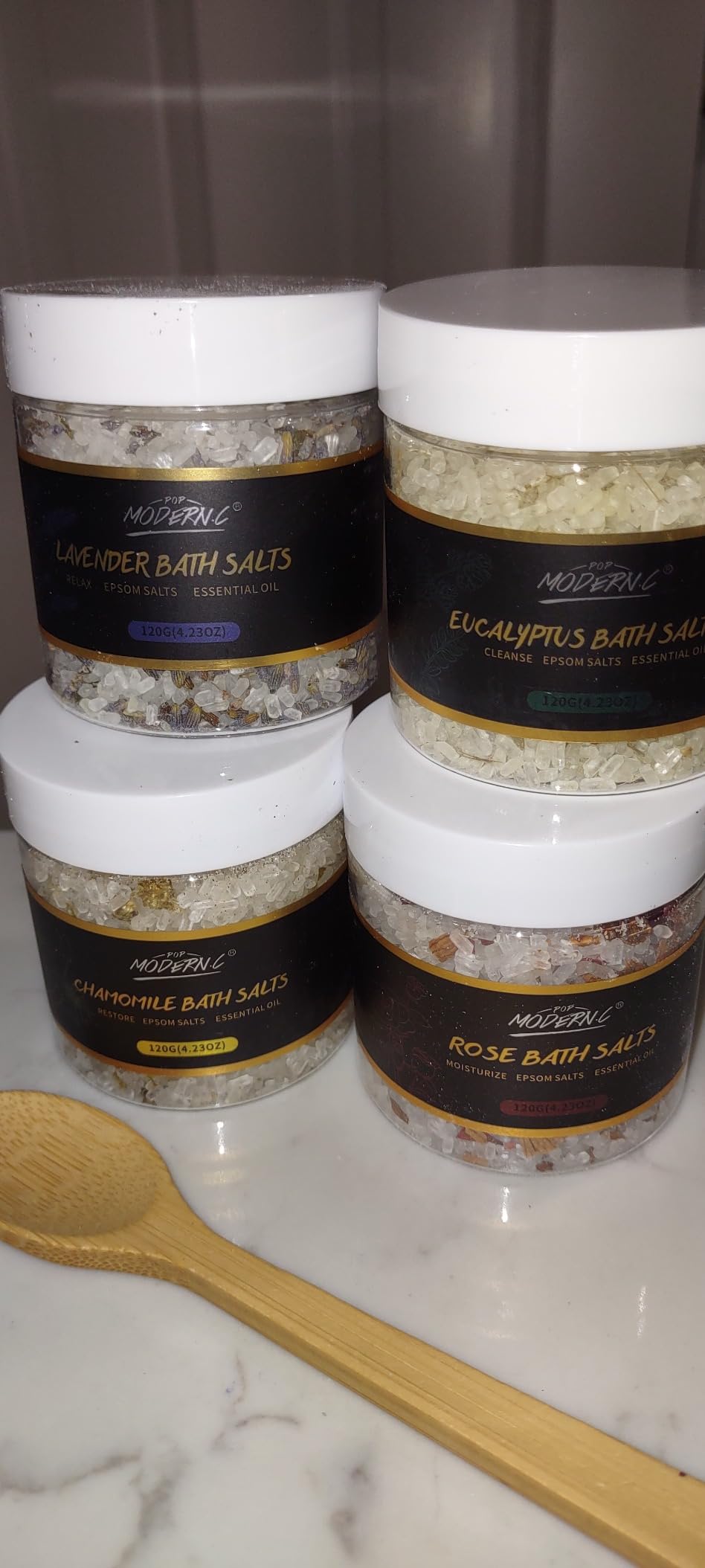 Epsom Bath Salts Gift Set for Soaking 4pcs Bath Salts with Essential Oils for Women Relaxing Lavender Eucalyptus Rose Chamomile Bath Set for Women Luxury Spa Birthday Mother's Day Christmas Gift customer photo 2