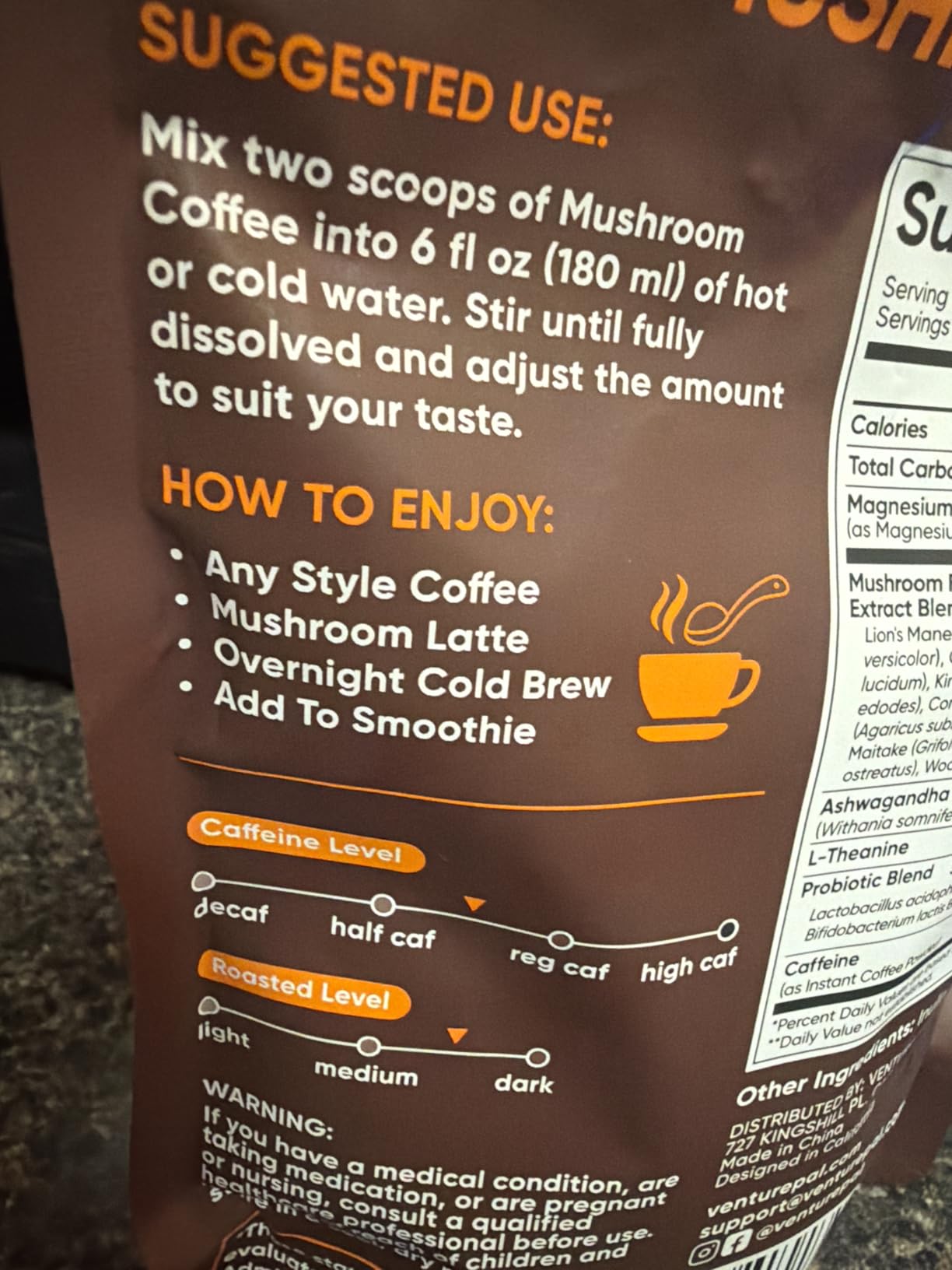 Venture Pal Mushroom Coffee (40 Servings) 12 Adaptogenic Mushrooms, Lion's Mane, Cordyceps, Turkey Tail, Reishi, Ashwagandha & Probiotics, Instant Coffee for Focus, Digestion & Immune Support customer photo 1