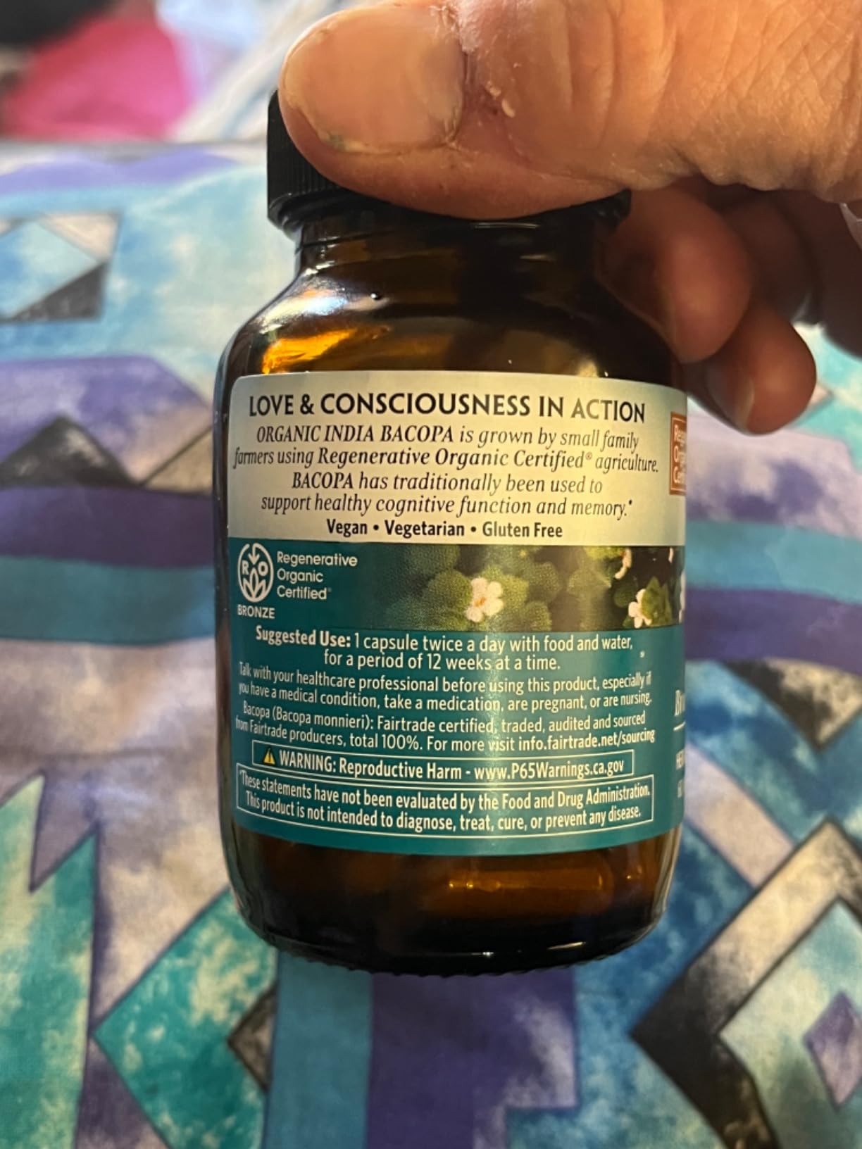 ORGANIC INDIA Bacopa Supplement - Bacopa Monnieri Organic, Brain, Focus, & Memory Support for Women & Men, Ayurvedic Herbs, Non GMO, Fairtrade Certified - 60 Vegan Capsules customer photo 2