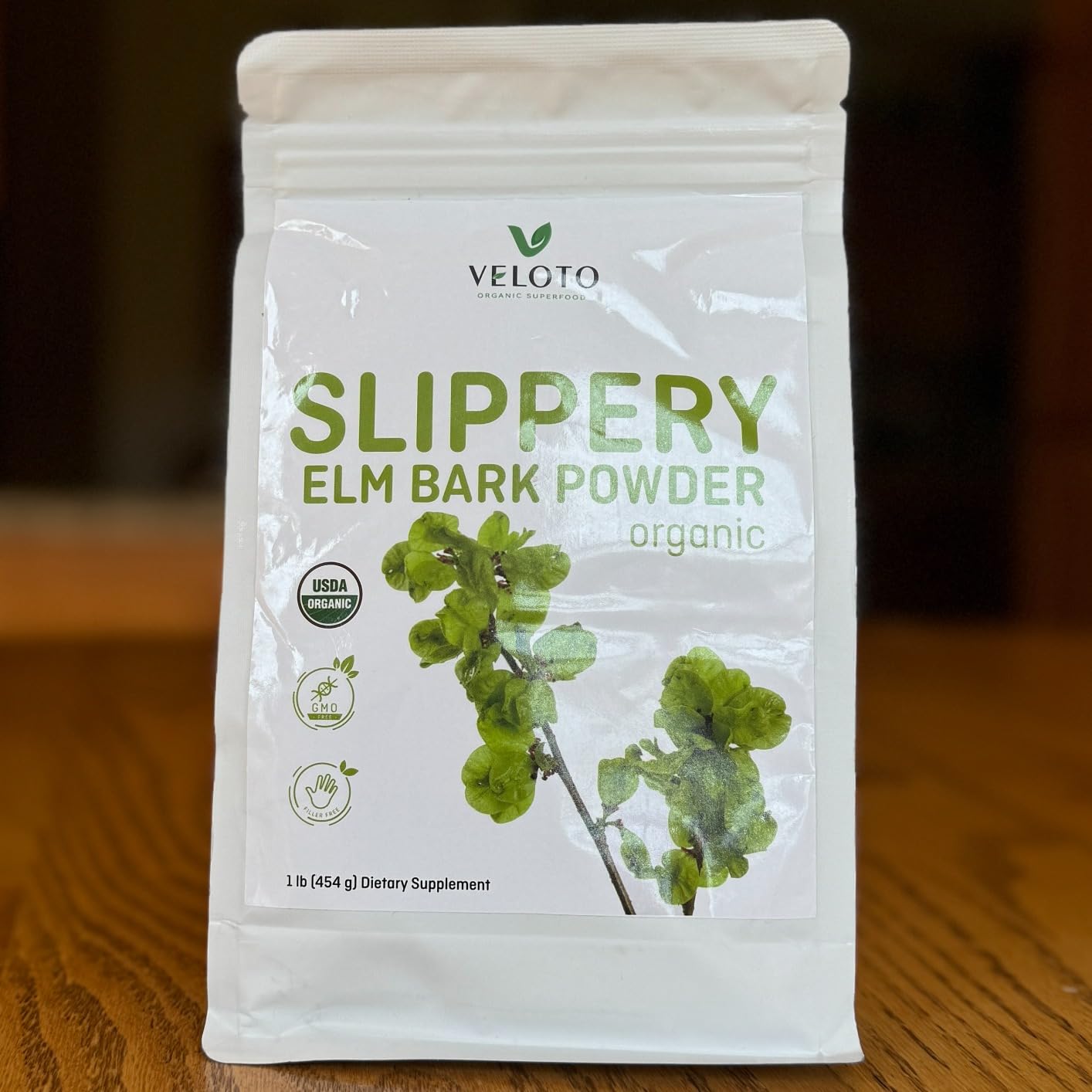 VELOTO Organic Slippery Elm Bark Powder, 1 Pound, Pure Slippery Elm Inner Bark Powder, Natural Vegan Herbal Supplement for Soothing Throat Digestive Health, Gluten-Free, No Contaminated, No GMOs, 454g customer photo 1
