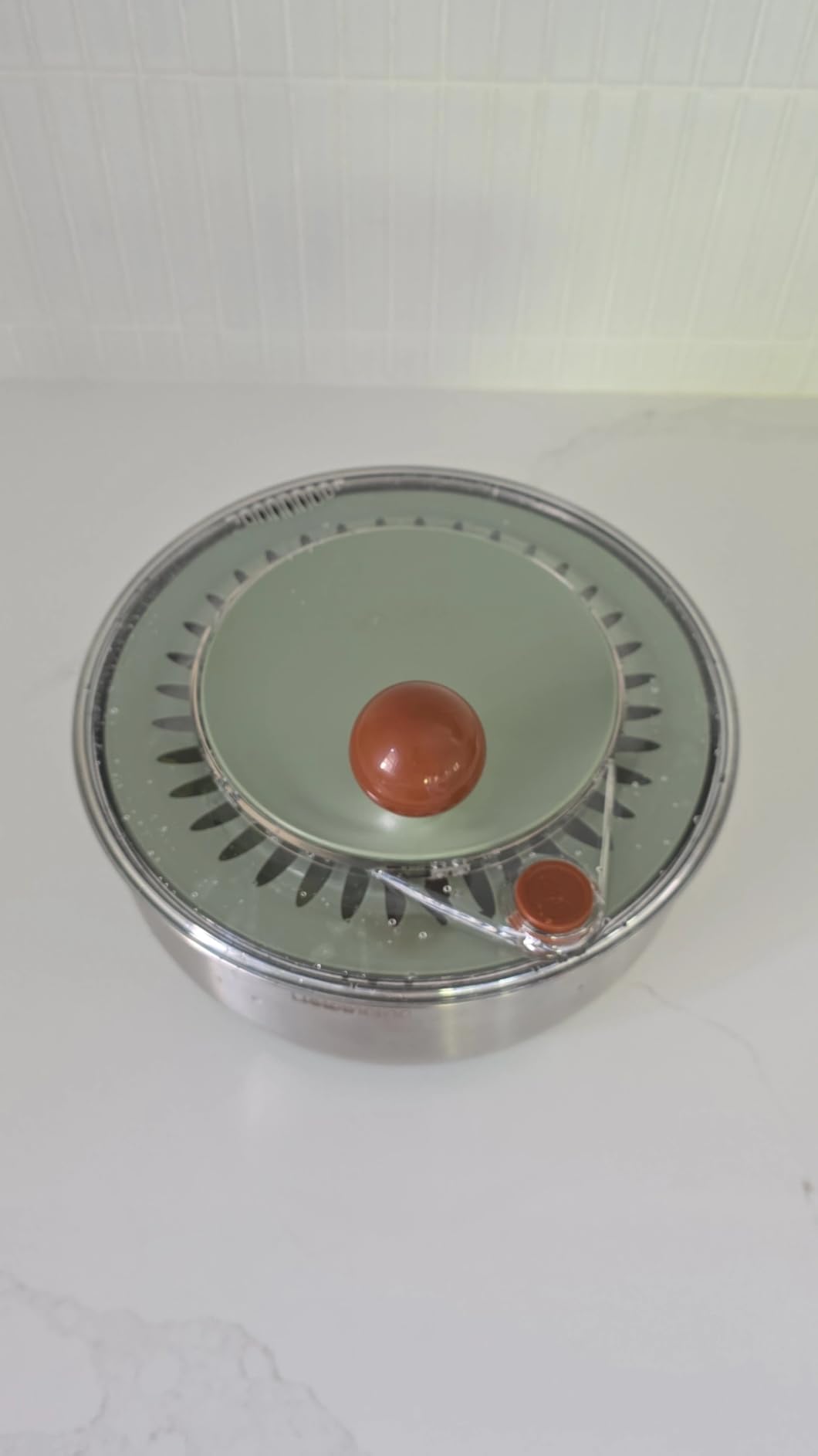 Lunememo Stainless Steel Salad Spinner, Lettuce Spinner with Drain, Non-Slip Base, Stop Button, Vegetable Dryer, BPA Free, 5.3 Qt customer photo 2
