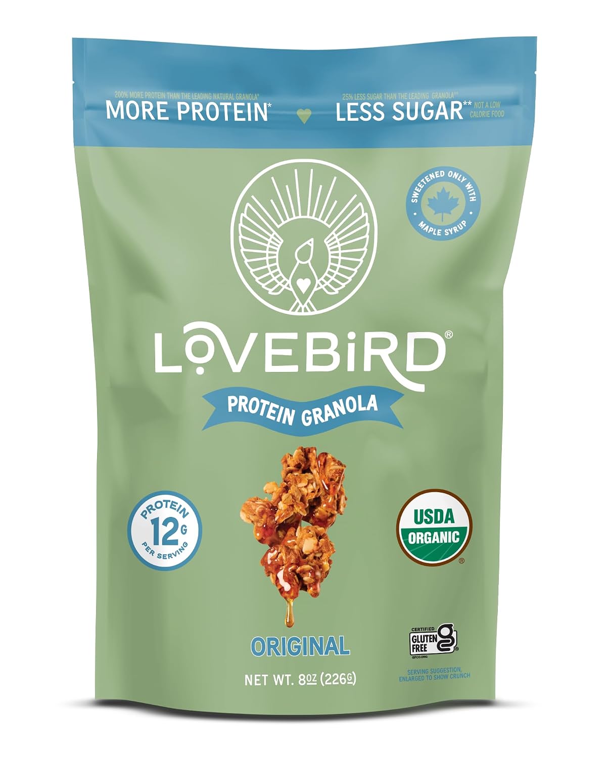 Lovebird Gluten Free Granola - Organic Protein Granola - 7 Real Ingredients - No Refined Sugar & Healthy Original Mix for High Protein Cereal, Gut Health, USDA Organic - Original 1 Pack customer photo 1