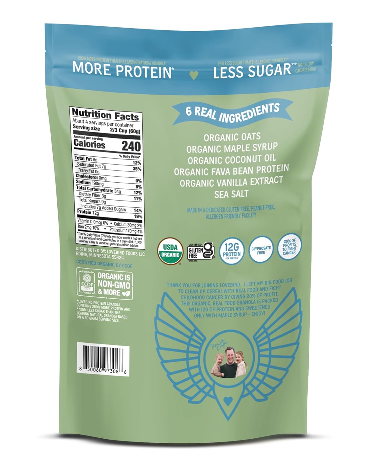 Lovebird Gluten Free Granola - Organic Protein Granola - 7 Real Ingredients - No Refined Sugar & Healthy Original Mix for High Protein Cereal, Gut Health, USDA Organic - Original 1 Pack customer photo 2