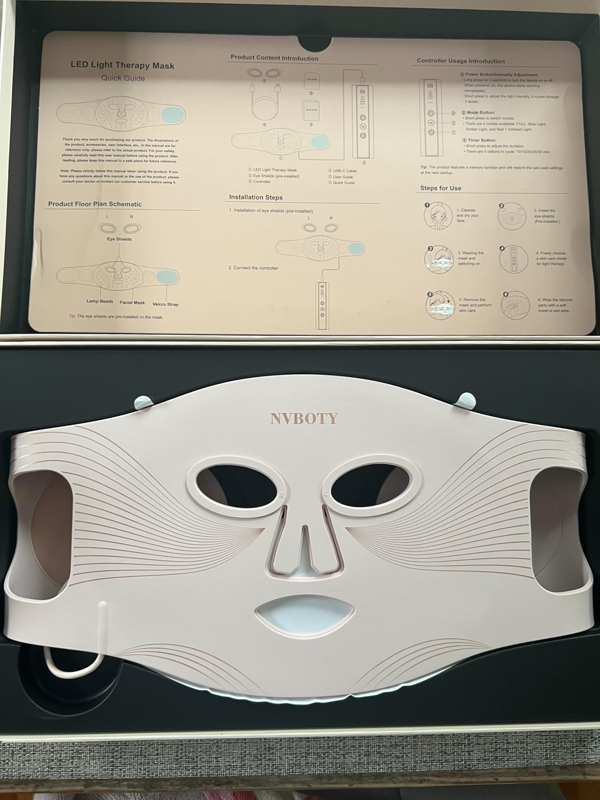 NVBOTY Red Light Therapy Mask, 4 Modes Portable Red Light Therapy for Face, 2000mAh Rechargeable Remote, Blue, Orange, 850NM Infrared & Red Light Mask, 400 LEDs, Timing Function, at Home & Travel customer photo 2