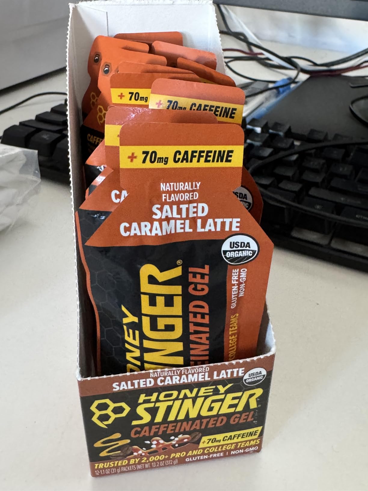Honey Stinger Organic Salted Caramel Energy Gel, Caffeinated & Gluten Free, for Exercise, Running and Performance, Sports Nutrition for Home & Gym, Pre and Mid Workout, 12 Pack, 13.2 Ounce customer photo 1