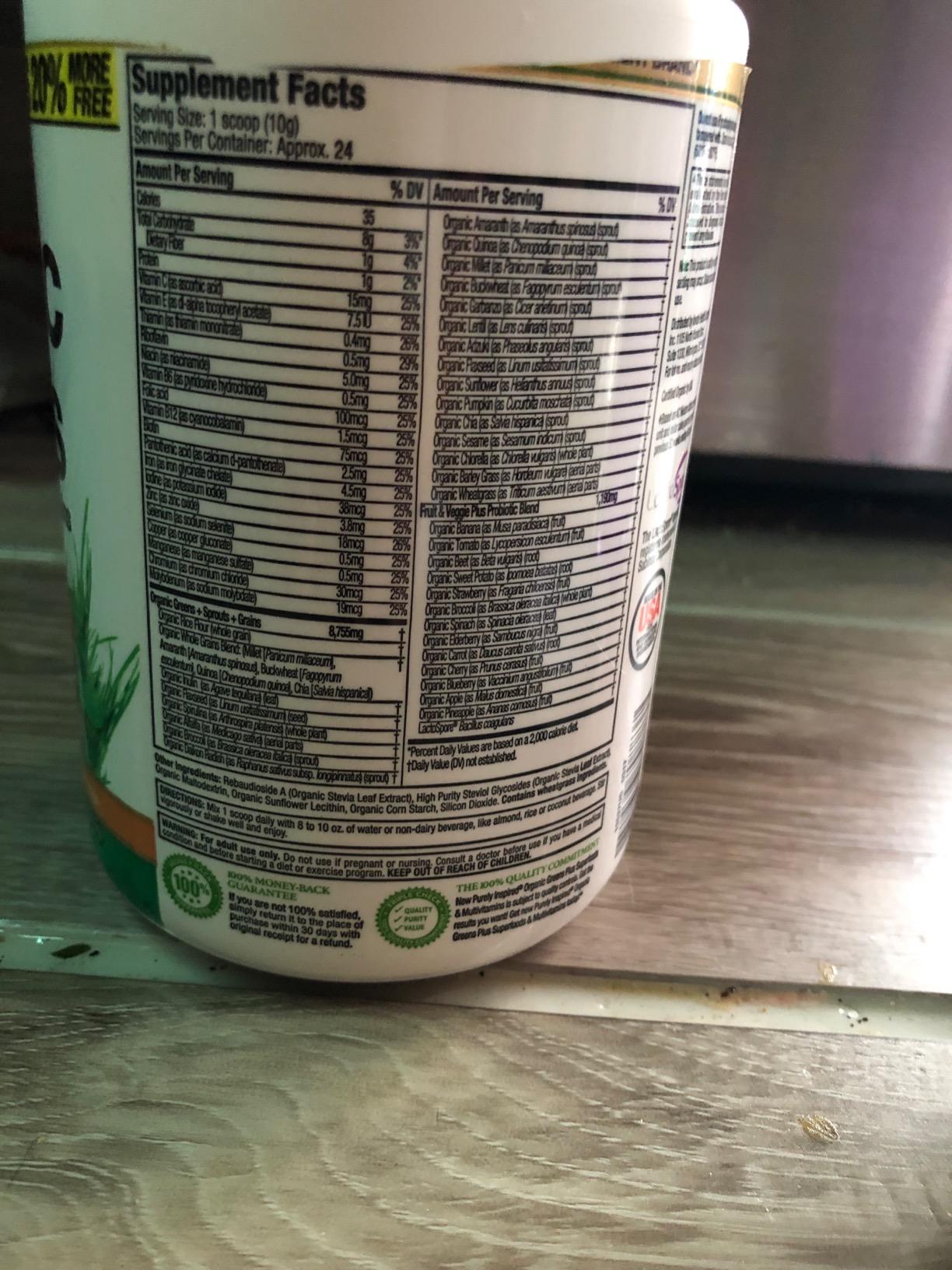 Purely Inspired Organic Greens Powder Superfood Smoothie Mix, Unflavored (30 Servings) - Super Greens with Probiotics, Spirulina & Chlorella for Gut & Digestive Health - Vegan customer photo 2