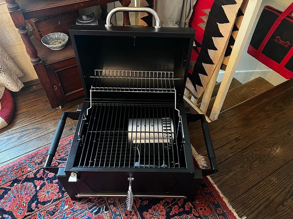 Royal Gourmet CC1619 Portable Tabletop Charcoal Grill, Convertible Lid-to-Grill Zone, Outdoor Compact Barrel BBQ Grill with 217 Sq. In. Grilling Space for Backyard, Patio and Parties, Black customer photo 1