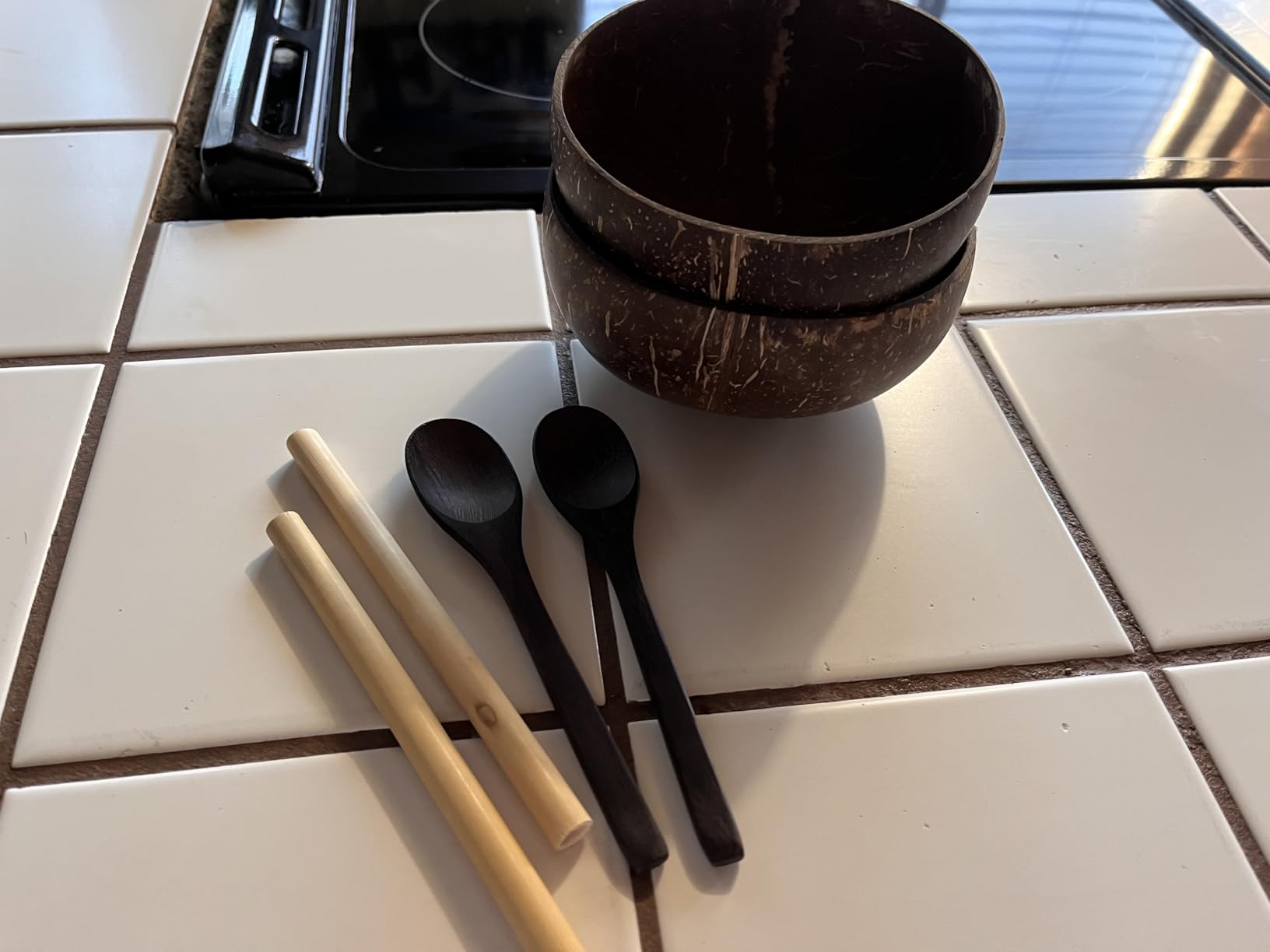 Coconut Bowl Set (2, Leaf) - Natural Coconut Shell Bowls with Bamboo Straws & Wooden Spoons - Eco Friendly Gifts for Vegan, Smoothie, Acai, Buddha, Yogurt & Sustainable Meals customer photo 1