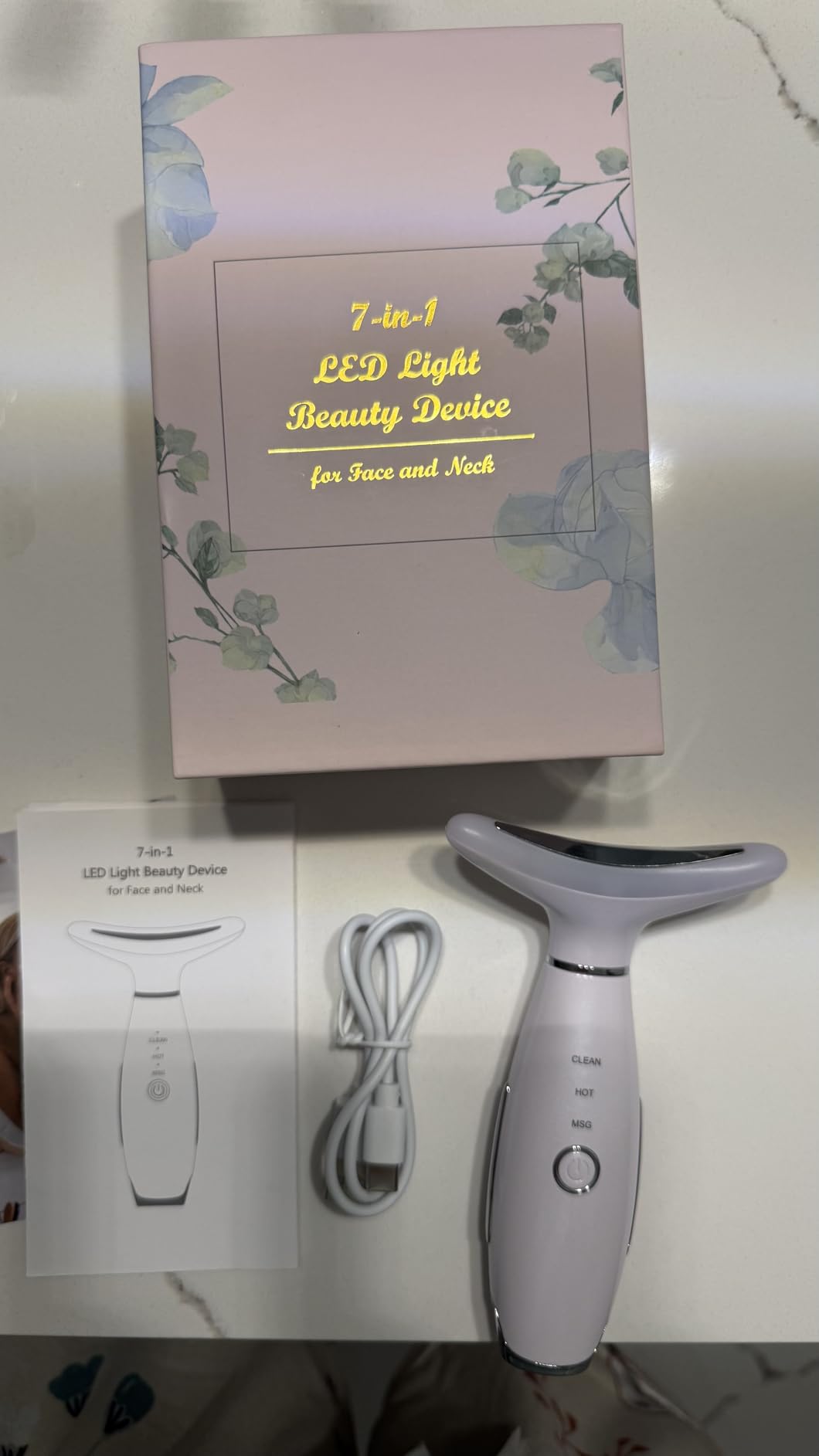 Dopsikn 7 Color Galvanic Machines - Red Light Therapy for Face and Neck, Face Massager Tool for Wrinkles, Double Chin, Vibrating Facial Massager with Thermals, White customer photo 2