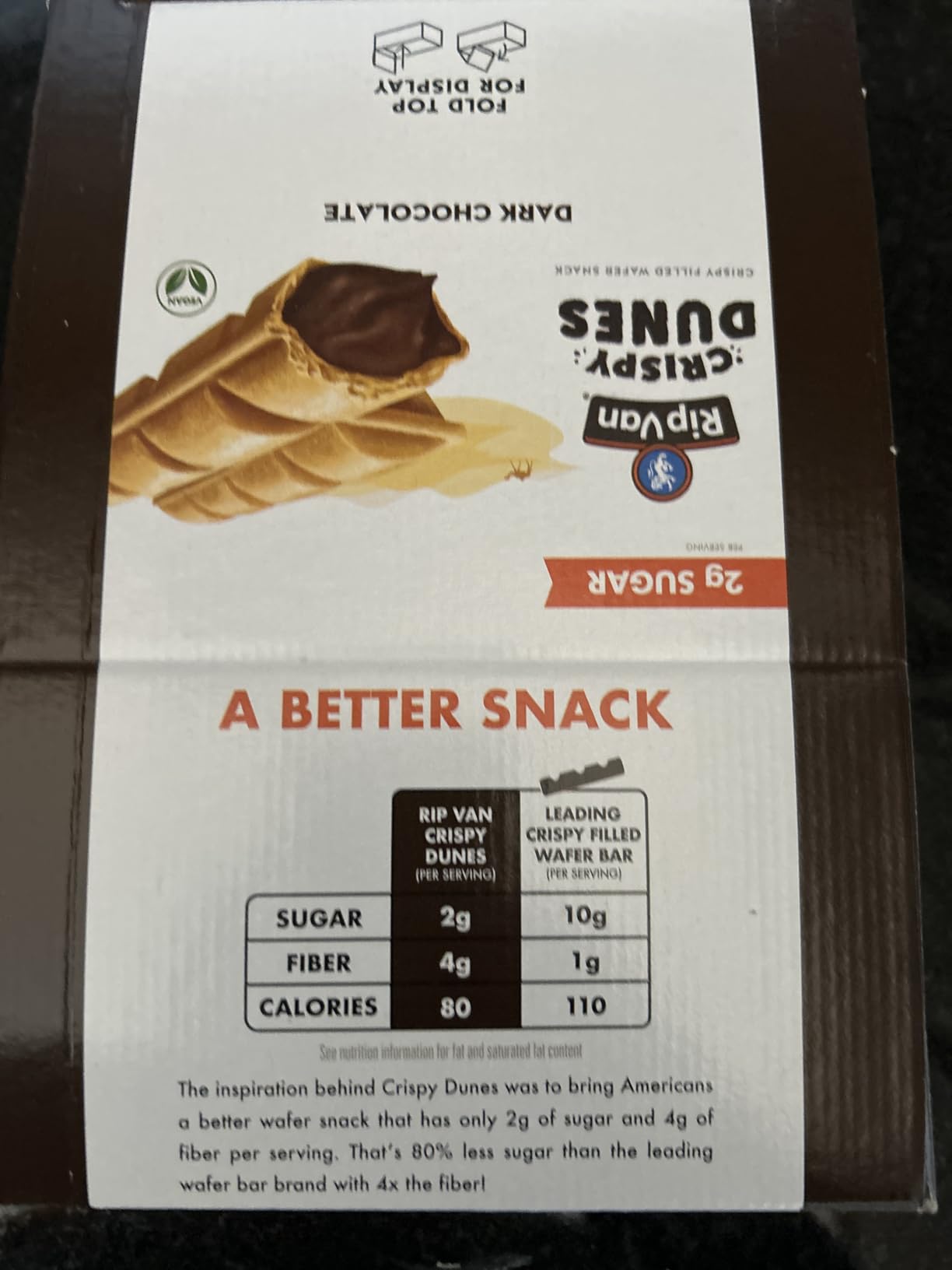 Rip Van Crispy Dunes Vegan Dark Chocolate Wafer Sticks Low-Calorie Snack with Dark Chocolate Cream Filling, 90 Calories, Non-GMO, Prebiotic Fiber - 12 Pack customer photo 1