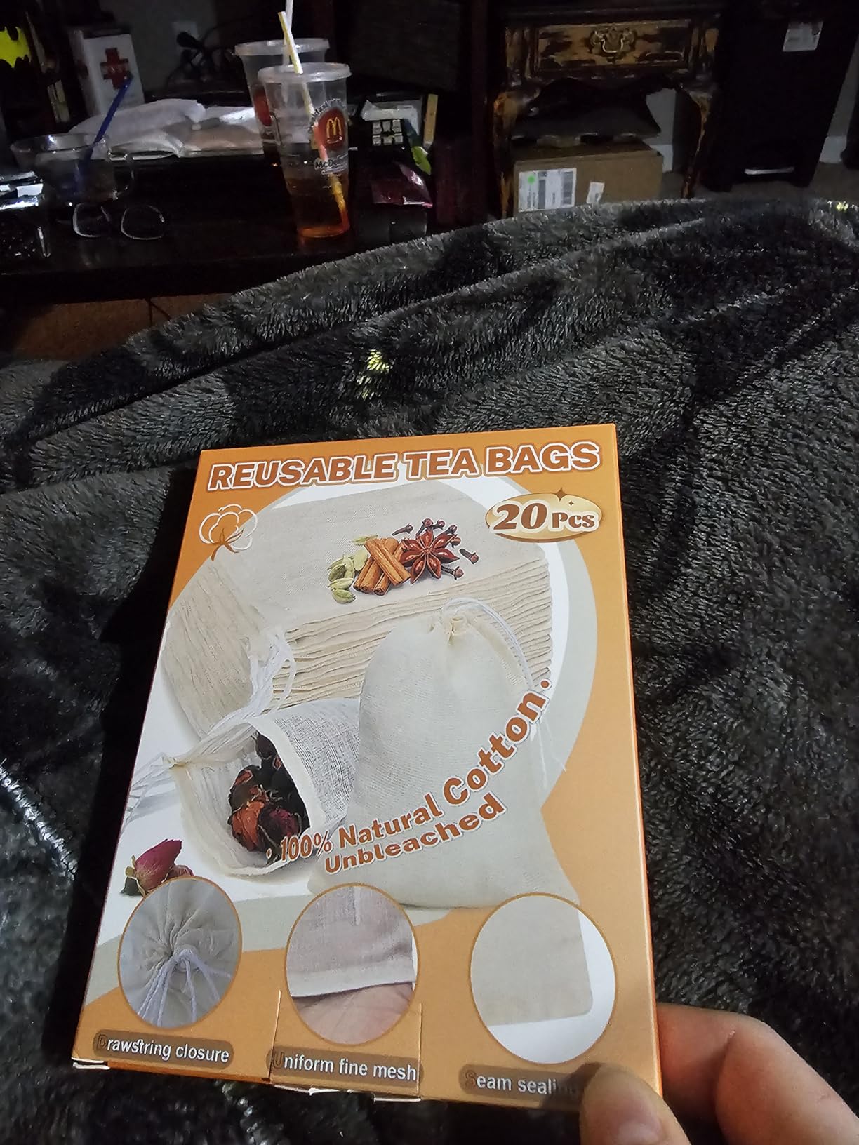 20 Pcs Muslin Bags with Drawstring, Reusable Tea Bags, Spice Bags for Cooking Soup/Herb/Loose Leaf Tea, Natural Cotton Small Cheese Cloth Bag for Straining, Sachet Bags Empty, 4 X 3 Inches customer photo 1