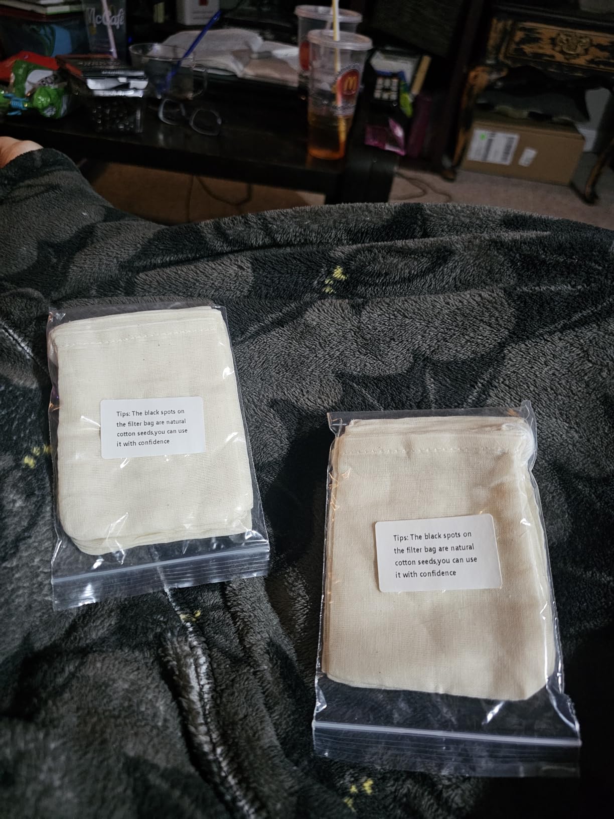 20 Pcs Muslin Bags with Drawstring, Reusable Tea Bags, Spice Bags for Cooking Soup/Herb/Loose Leaf Tea, Natural Cotton Small Cheese Cloth Bag for Straining, Sachet Bags Empty, 4 X 3 Inches customer photo 2
