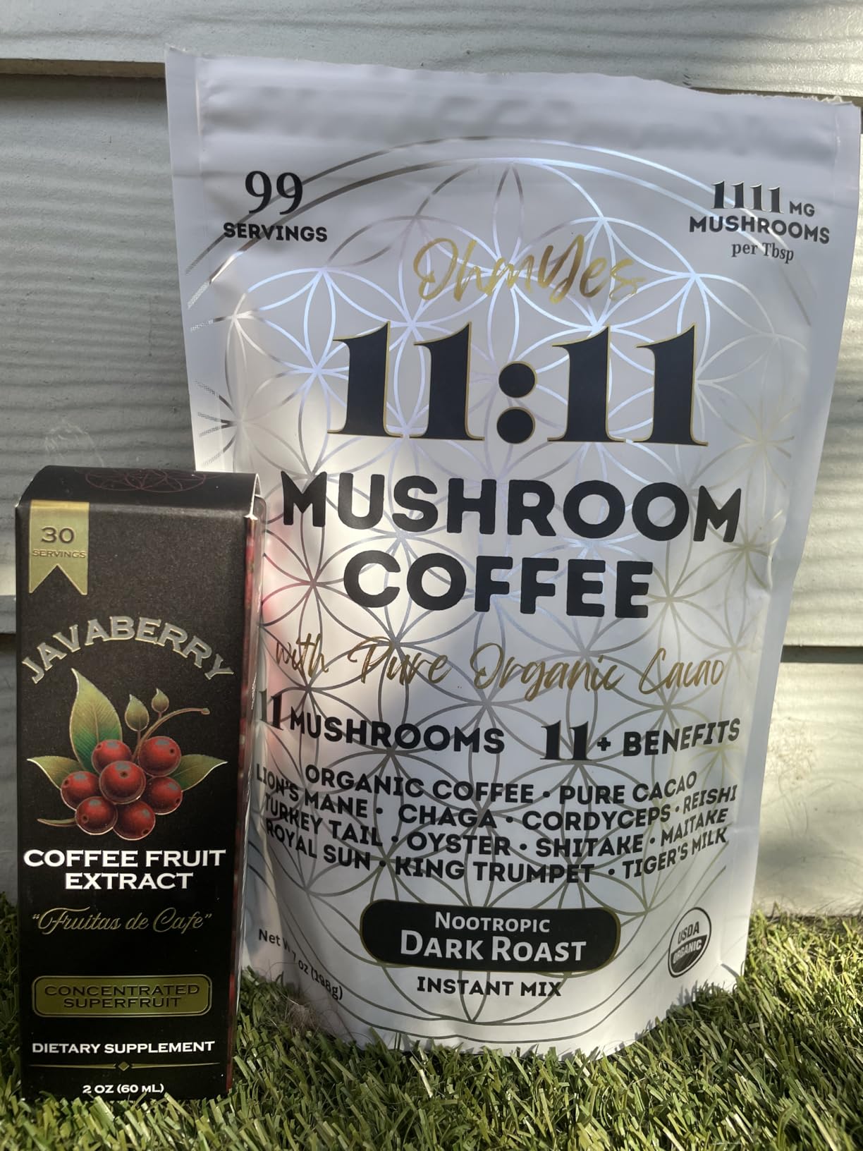 OhmYes Mocha Mushroom Coffee with Pure Cacao | Organic 11 Mushroom Adaptogen Blend (Lions Mane, Reishi, Chaga, Cordyceps) | Premium Chocolate Dark Roast Instant Coffee | Unsweetened | 7oz customer photo 1